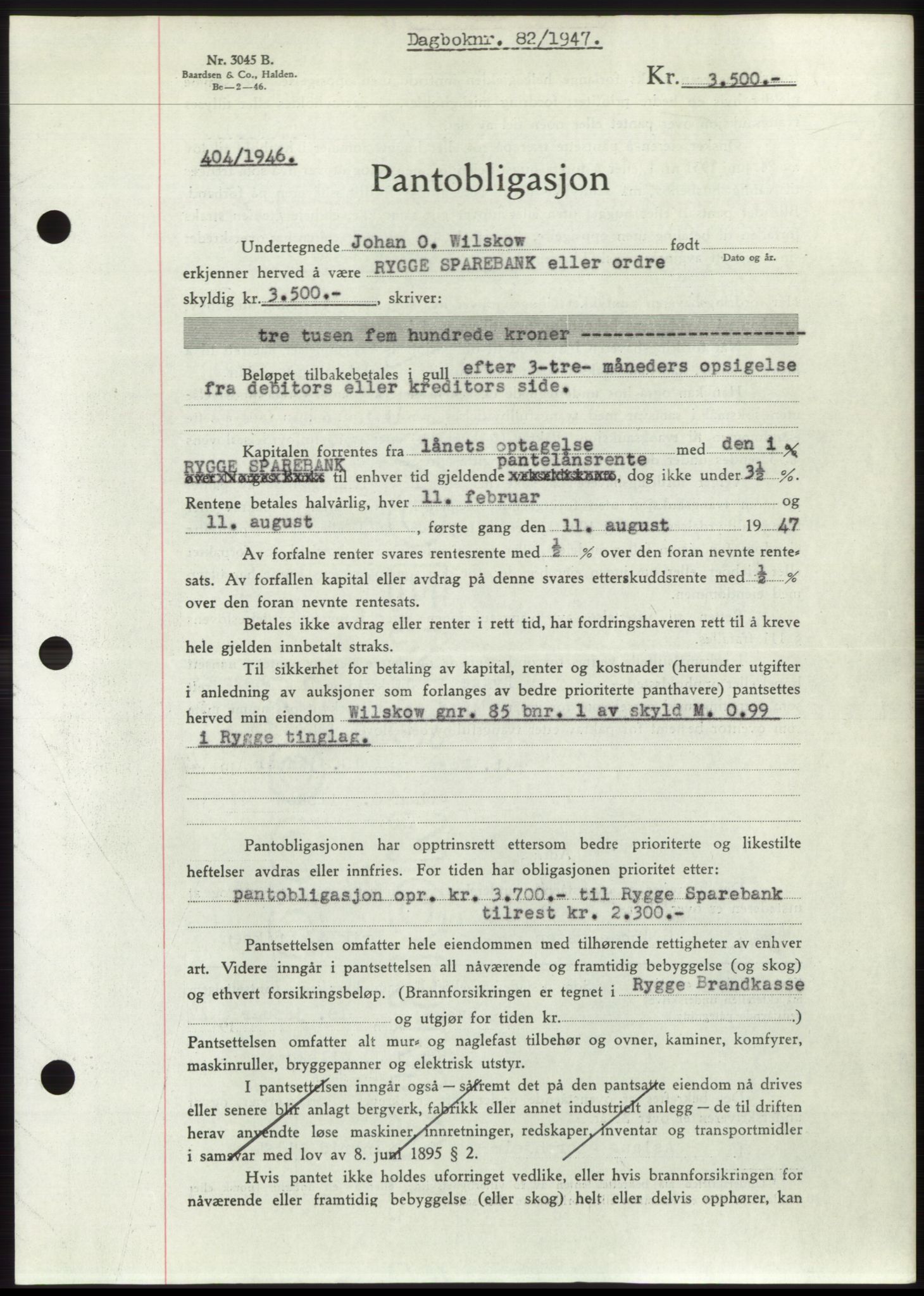 Moss sorenskriveri, SAO/A-10168: Pantebok nr. B16, 1946-1947, Dagboknr: 82/1947