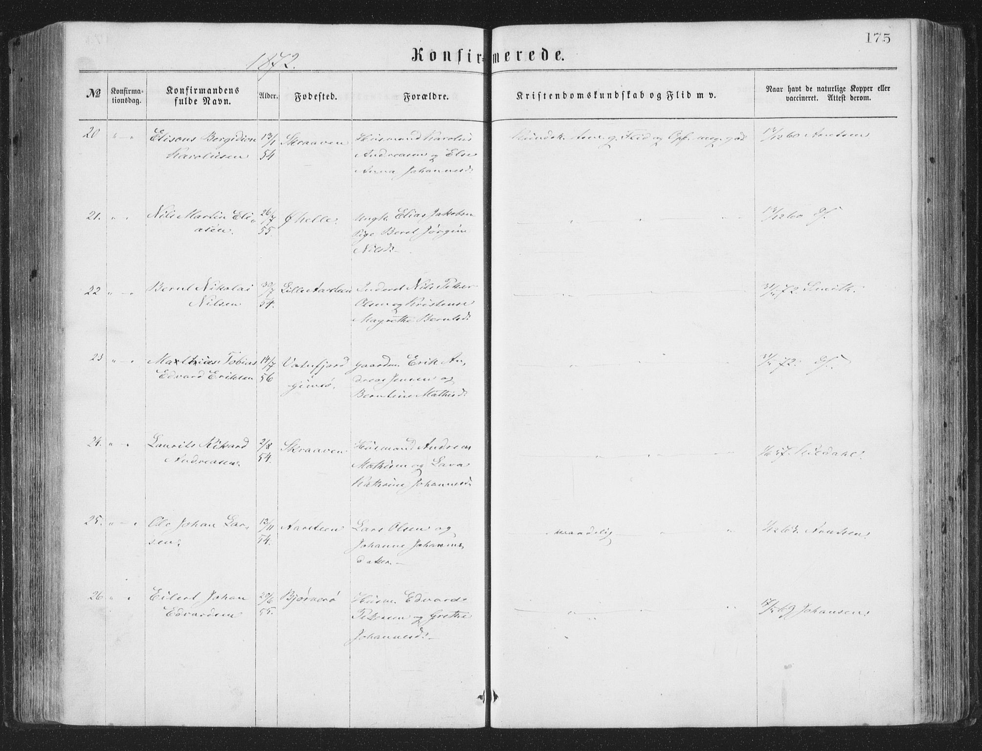 Ministerialprotokoller, klokkerbøker og fødselsregistre - Nordland, AV/SAT-A-1459/874/L1057: Ministerialbok nr. 874A01, 1866-1877, s. 175