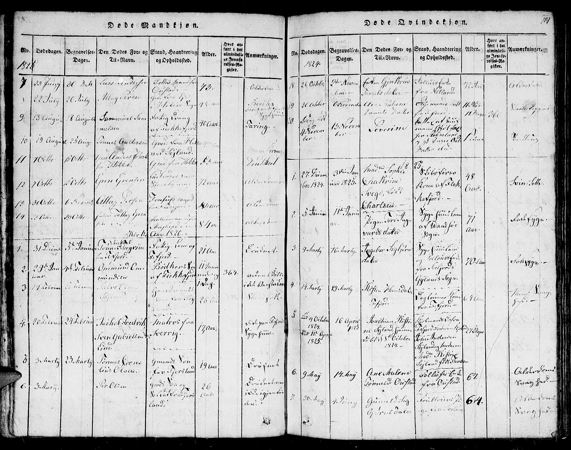 Flekkefjord sokneprestkontor, AV/SAK-1111-0012/F/Fb/Fbc/L0003: Klokkerbok nr. B 3, 1815-1826, s. 114