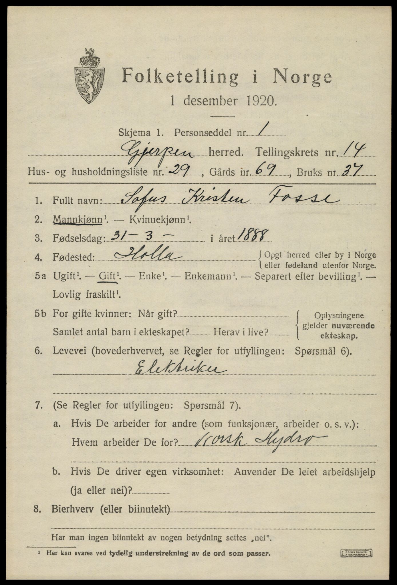 SAKO, Folketelling 1920 for 0812 Gjerpen herred, 1920, s. 16146