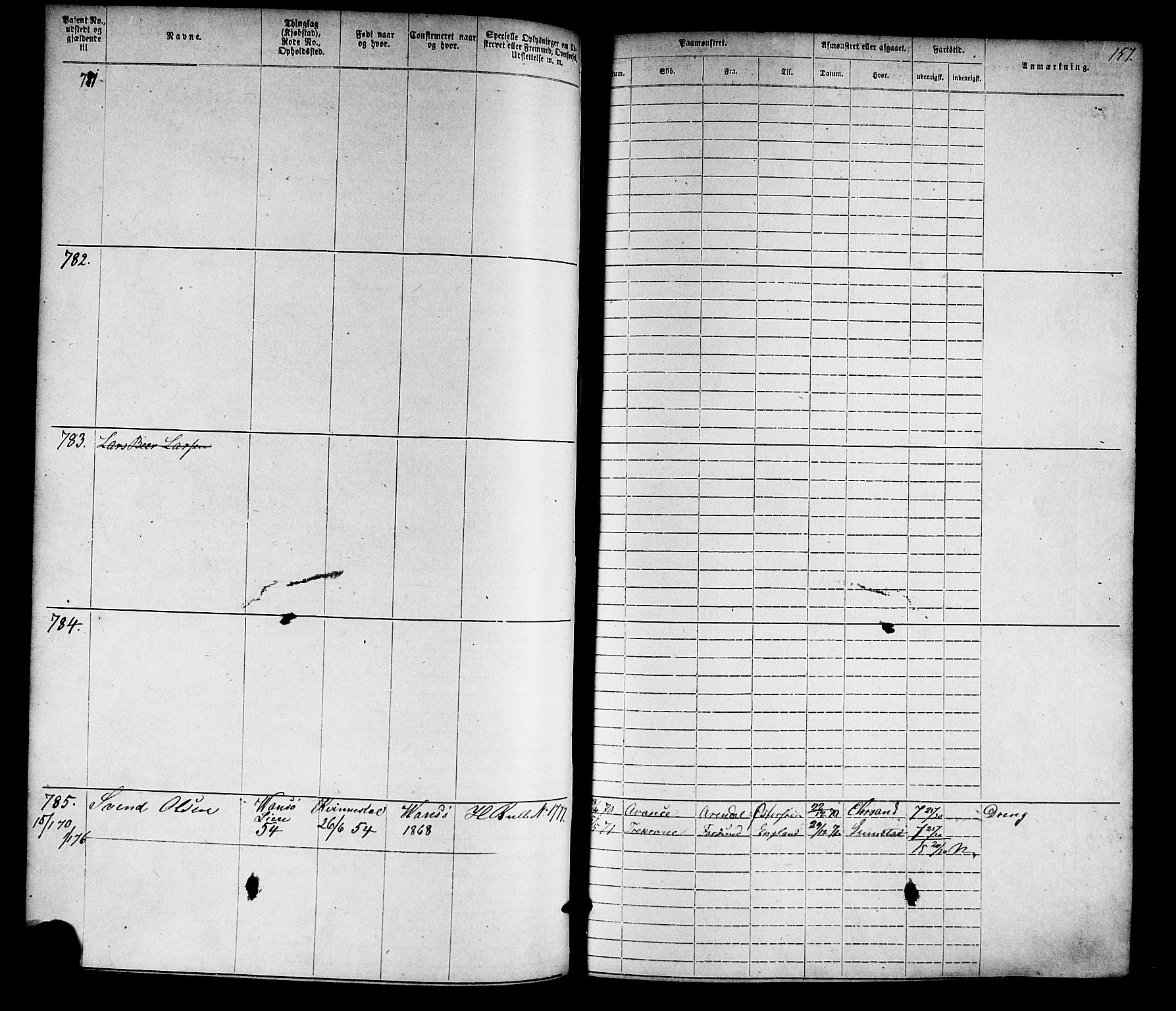 Farsund mønstringskrets, SAK/2031-0017/F/Fa/L0005: Annotasjonsrulle nr 1-1910 med register, Z-2, 1869-1877, s. 185