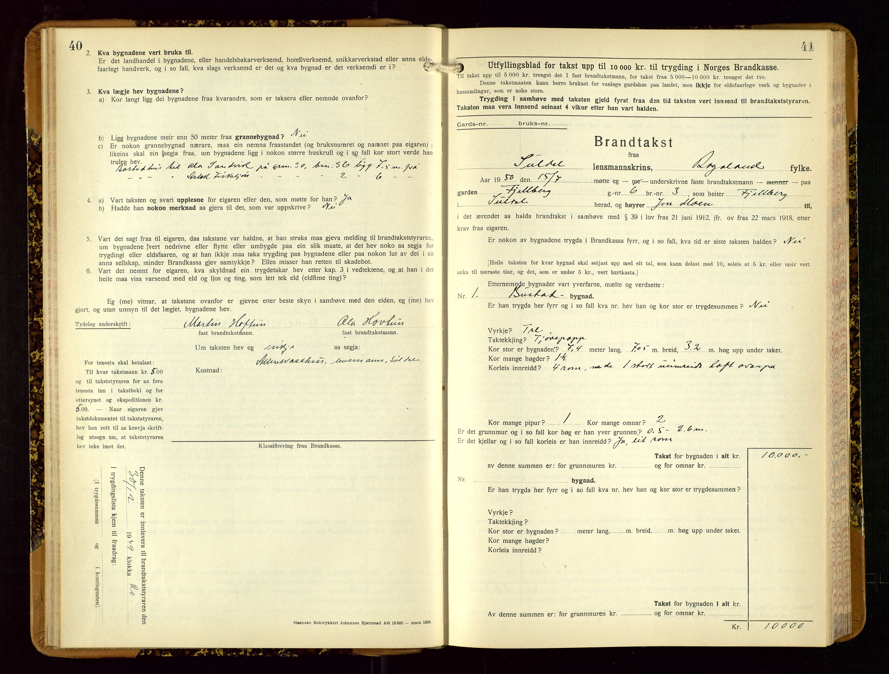 Suldal lensmannskontor, AV/SAST-A-100419/Gob/L0003: Branntakstprotokoll, 1924-1955, s. 40-41