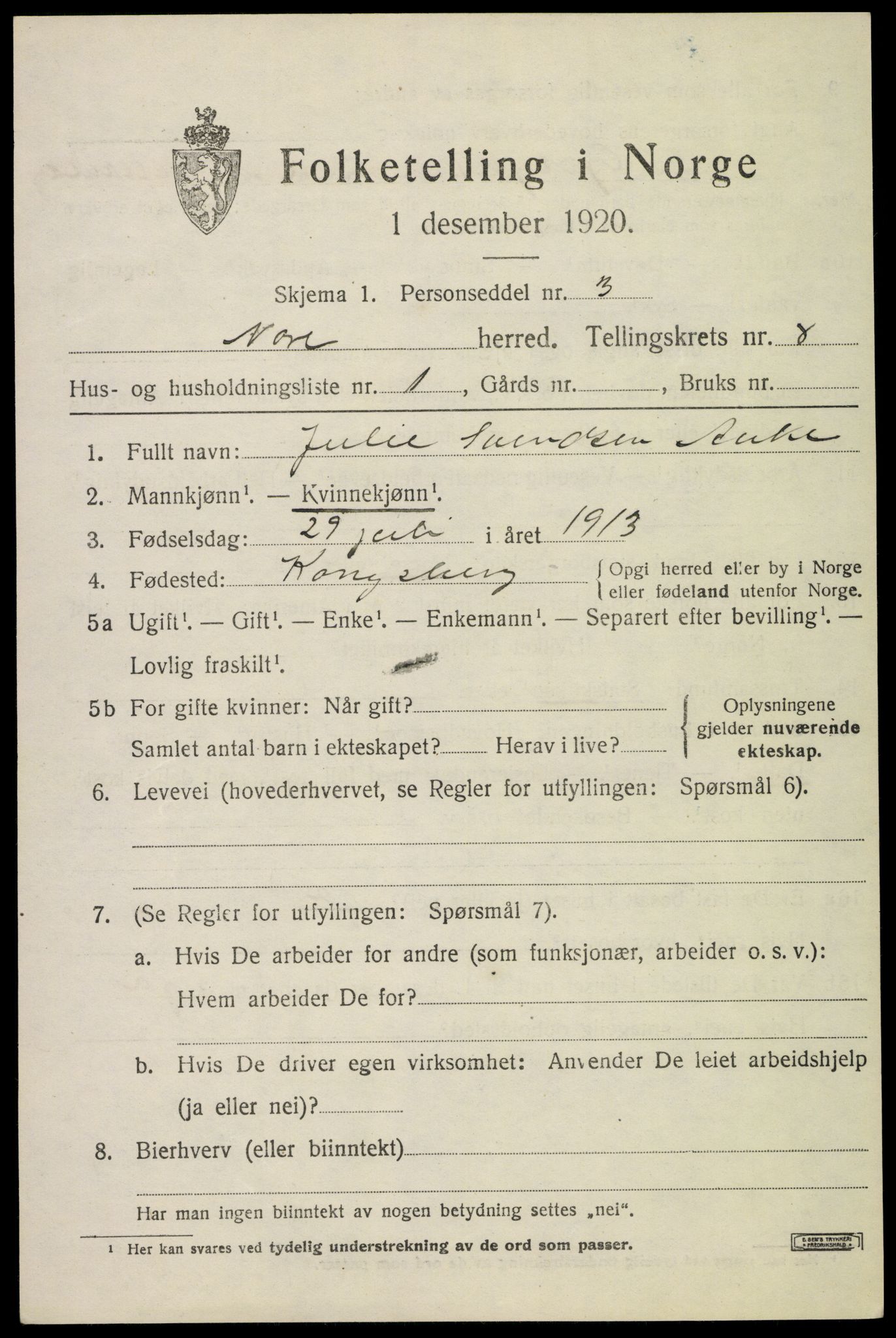 SAKO, Folketelling 1920 for 0633 Nore herred, 1920, s. 4002