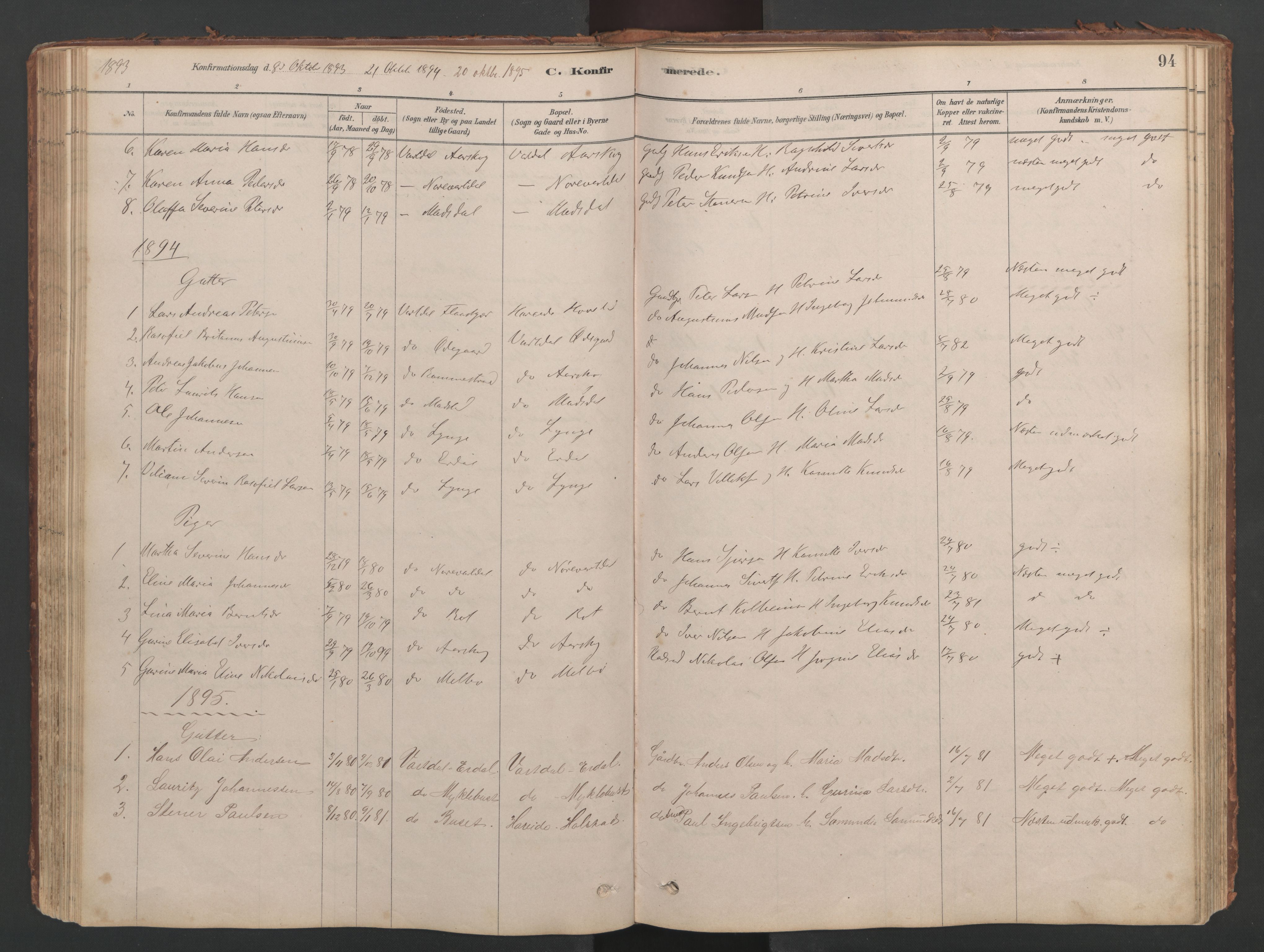 Ministerialprotokoller, klokkerbøker og fødselsregistre - Møre og Romsdal, AV/SAT-A-1454/514/L0201: Klokkerbok nr. 514C01, 1878-1919, s. 94