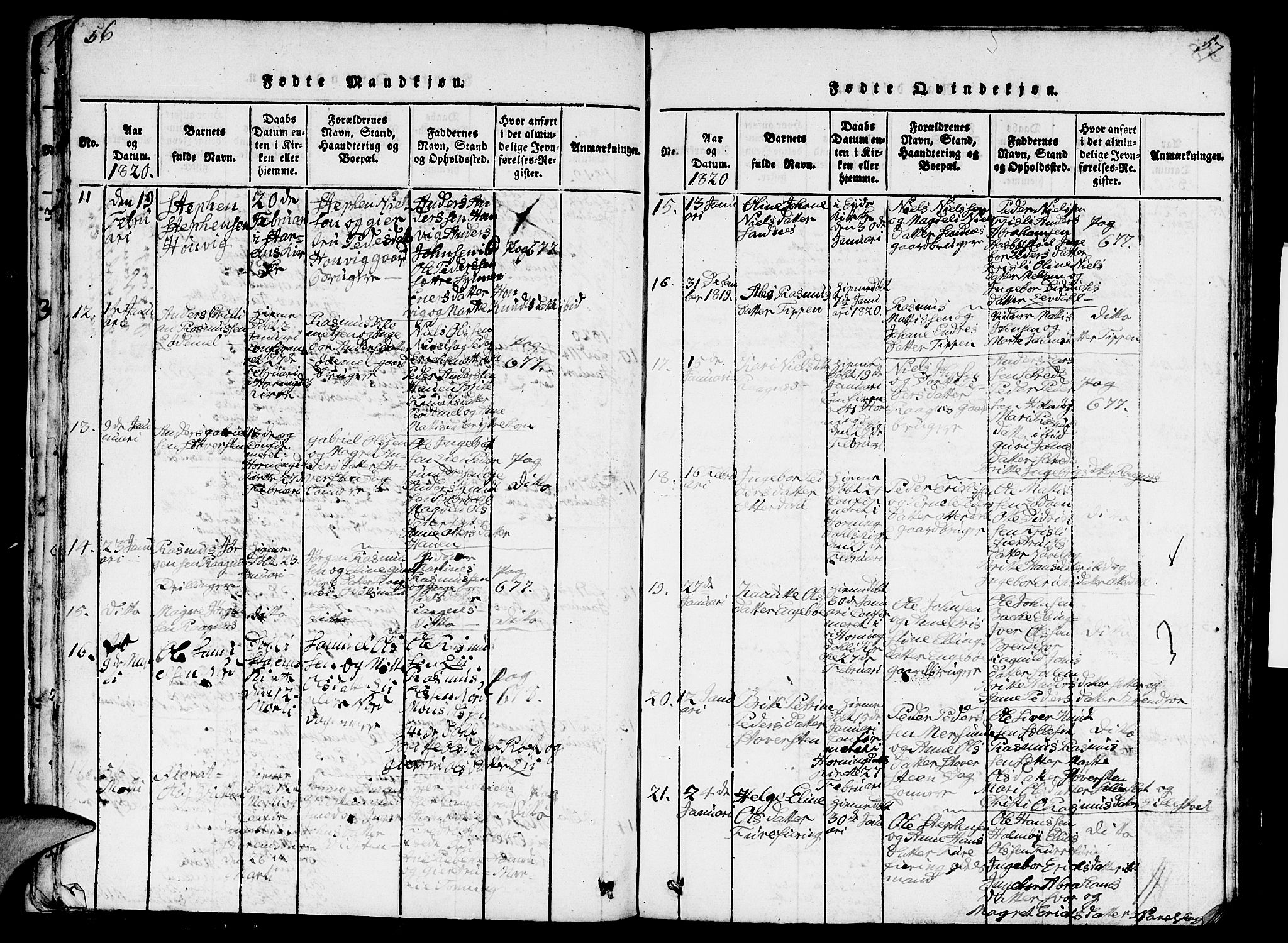 Eid sokneprestembete, AV/SAB-A-82301/H/Hab/Haba/L0001: Klokkerbok nr. A 1, 1816-1862, s. 56-57