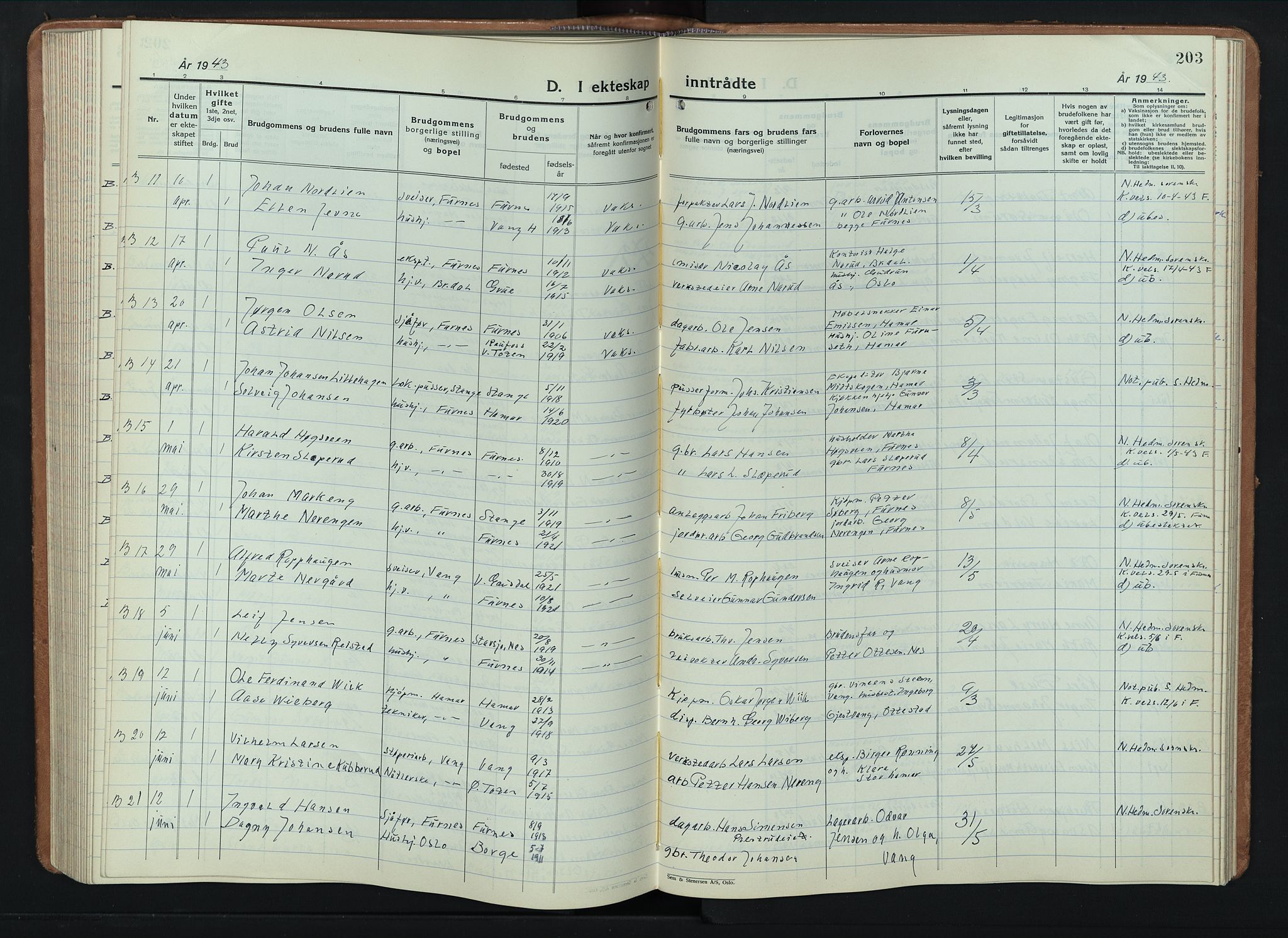 Furnes prestekontor, AV/SAH-PREST-012/L/La/L0002: Klokkerbok nr. 2, 1934-1956, s. 203