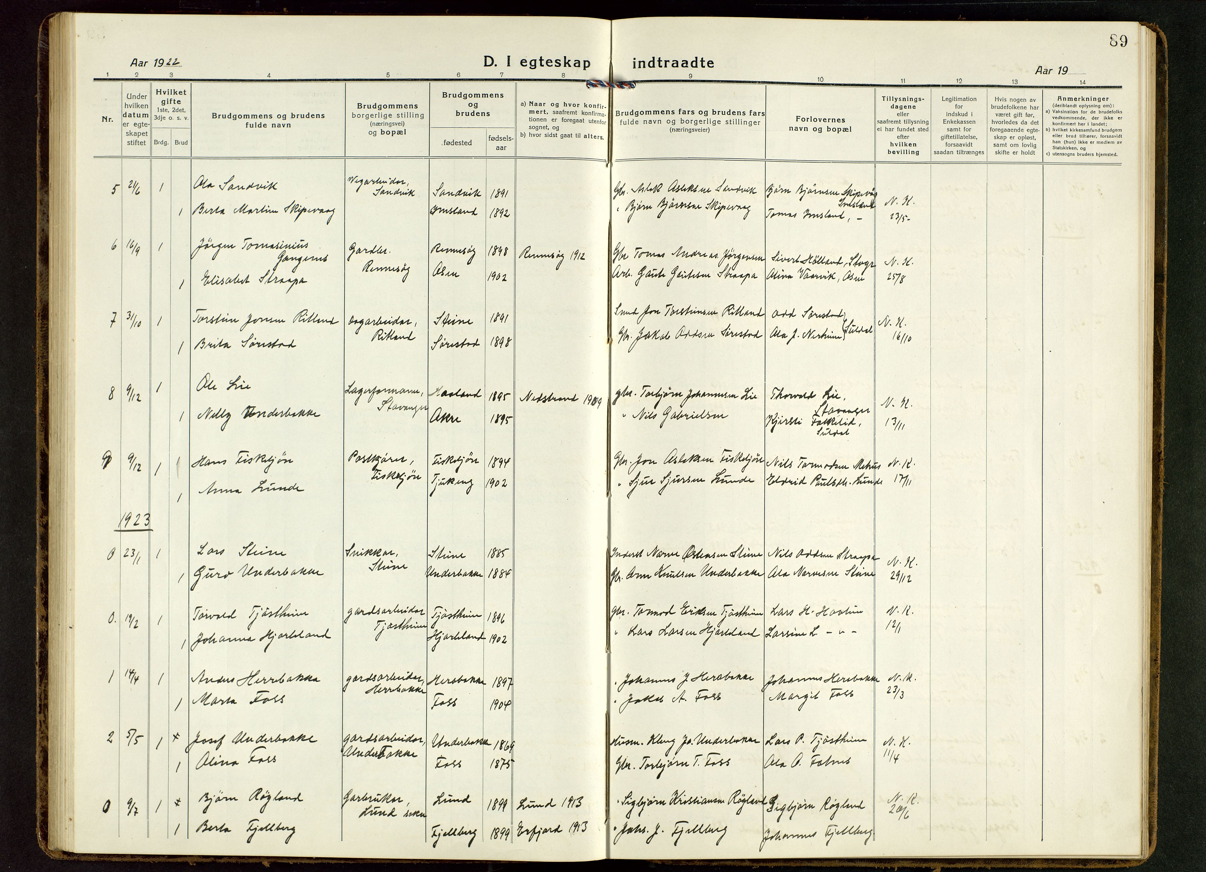 Suldal sokneprestkontor, AV/SAST-A-101845/01/V/L0007: Klokkerbok nr. B 7, 1917-1946, s. 89