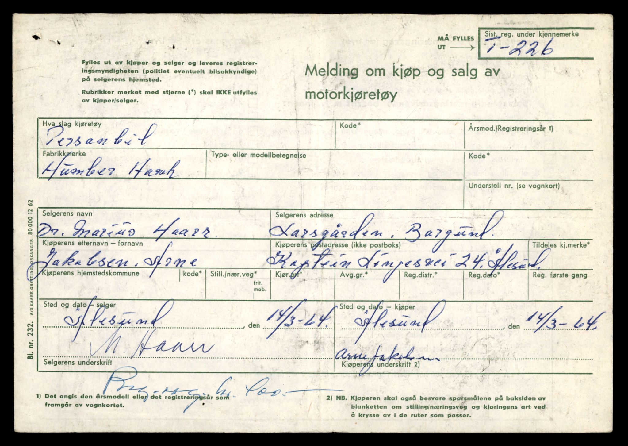 Møre og Romsdal vegkontor - Ålesund trafikkstasjon, SAT/A-4099/F/Fe/L0002: Registreringskort for kjøretøy T 128 - T 231, 1927-1998, s. 2838