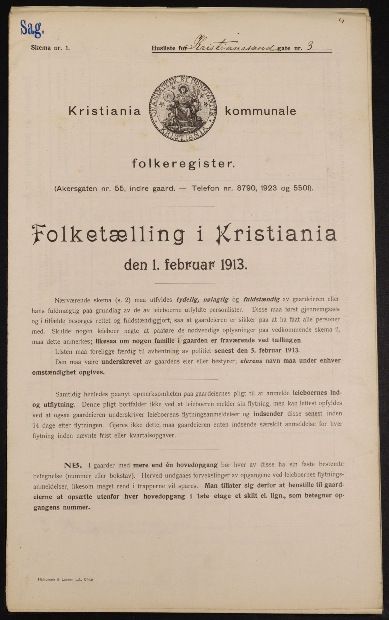 OBA, Kommunal folketelling 1.2.1913 for Kristiania, 1913, s. 53947