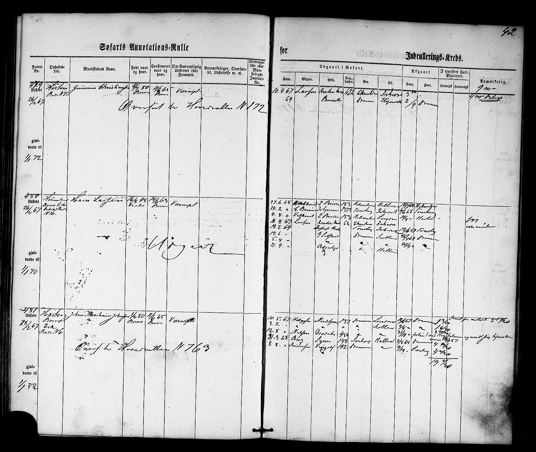 Horten innrulleringskontor, AV/SAKO-A-785/F/Fb/L0001: Annotasjonsrulle, 1864-1868, s. 57