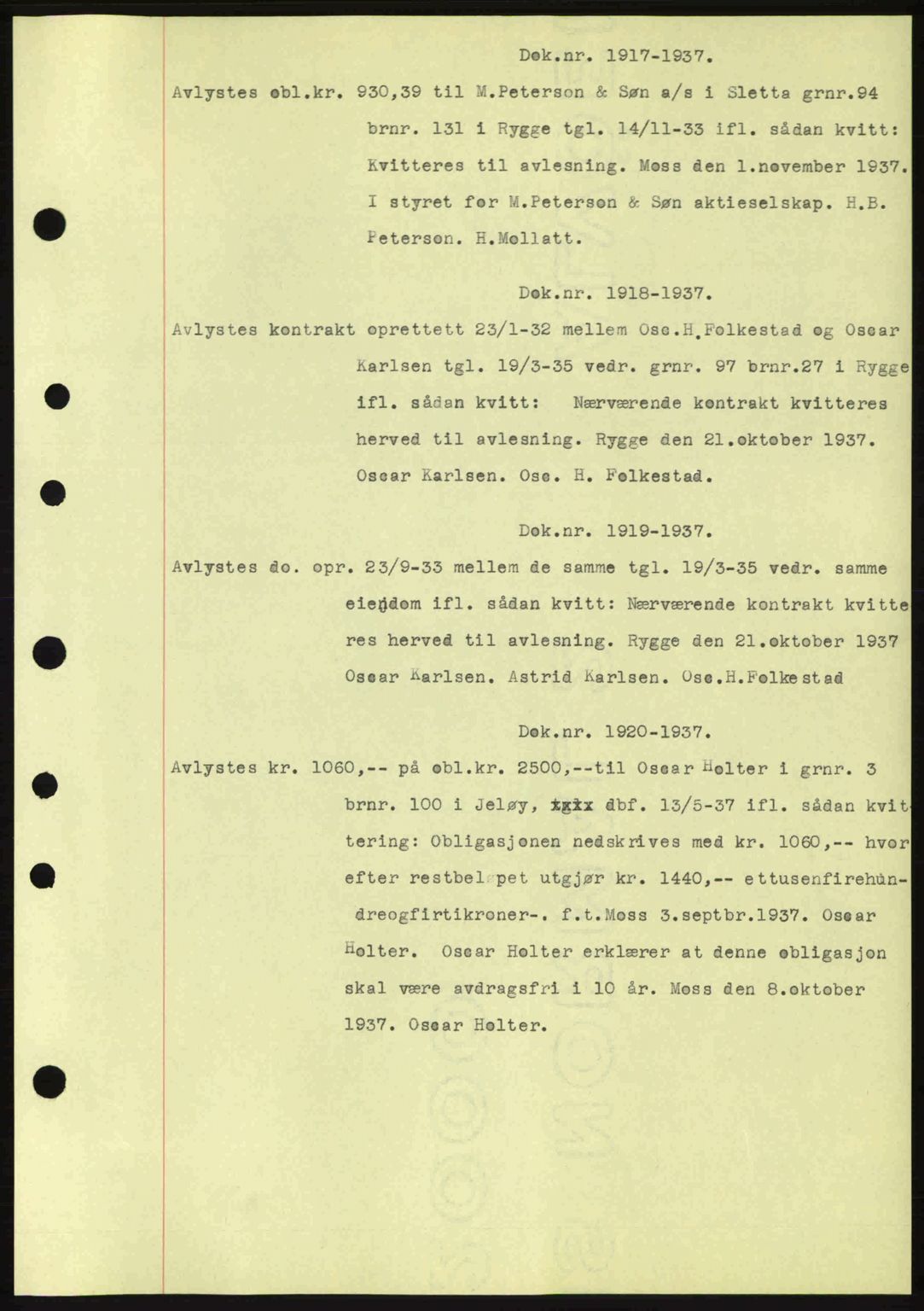 Moss sorenskriveri, SAO/A-10168: Pantebok nr. B4, 1937-1938, Dagboknr: 1917/1937