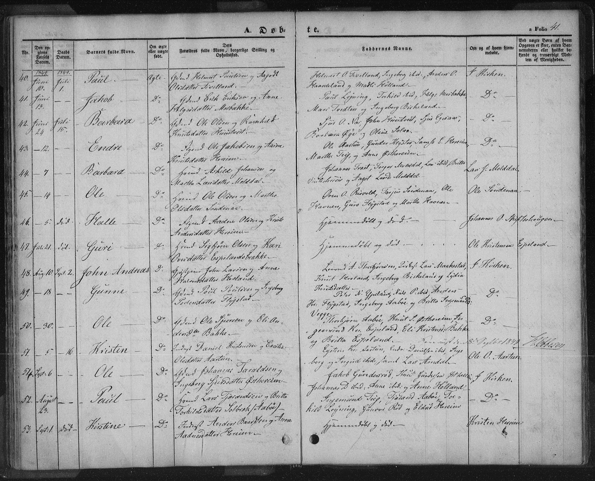Sand sokneprestkontor, AV/SAST-A-101848/01/III/L0002: Ministerialbok nr. A 2, 1838-1859, s. 41
