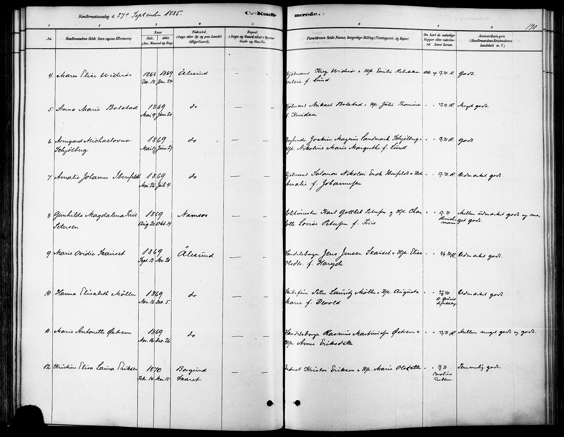 Ministerialprotokoller, klokkerbøker og fødselsregistre - Møre og Romsdal, AV/SAT-A-1454/529/L0454: Ministerialbok nr. 529A04, 1878-1885, s. 190