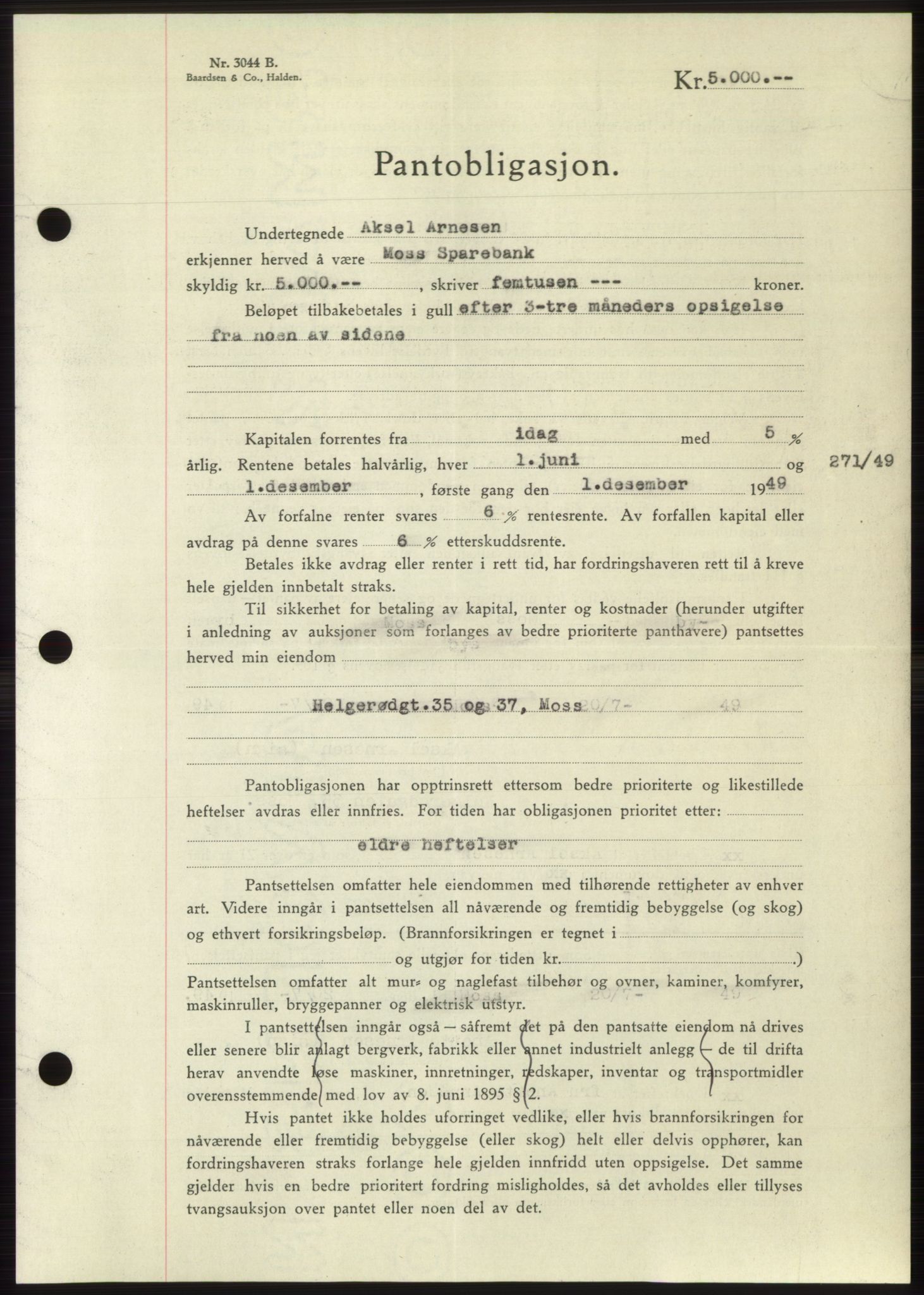 Moss sorenskriveri, SAO/A-10168: Pantebok nr. B22, 1949-1949, Dagboknr: 9999/1949