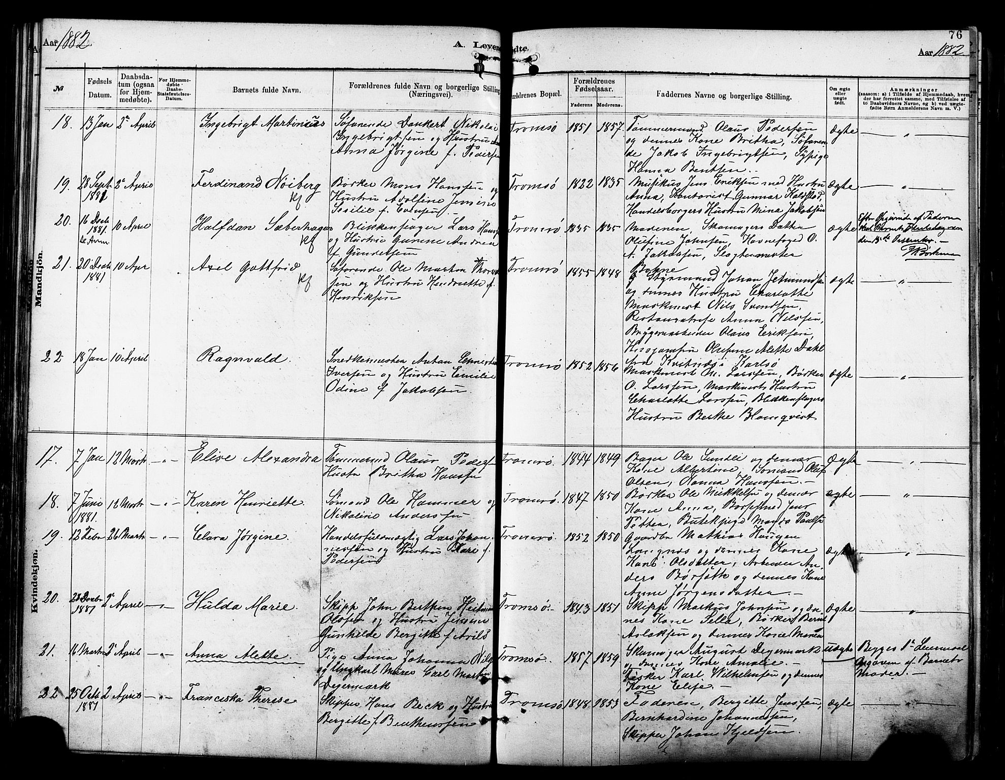 Tromsø sokneprestkontor/stiftsprosti/domprosti, AV/SATØ-S-1343/G/Ga/L0014kirke: Ministerialbok nr. 14, 1878-1888, s. 76