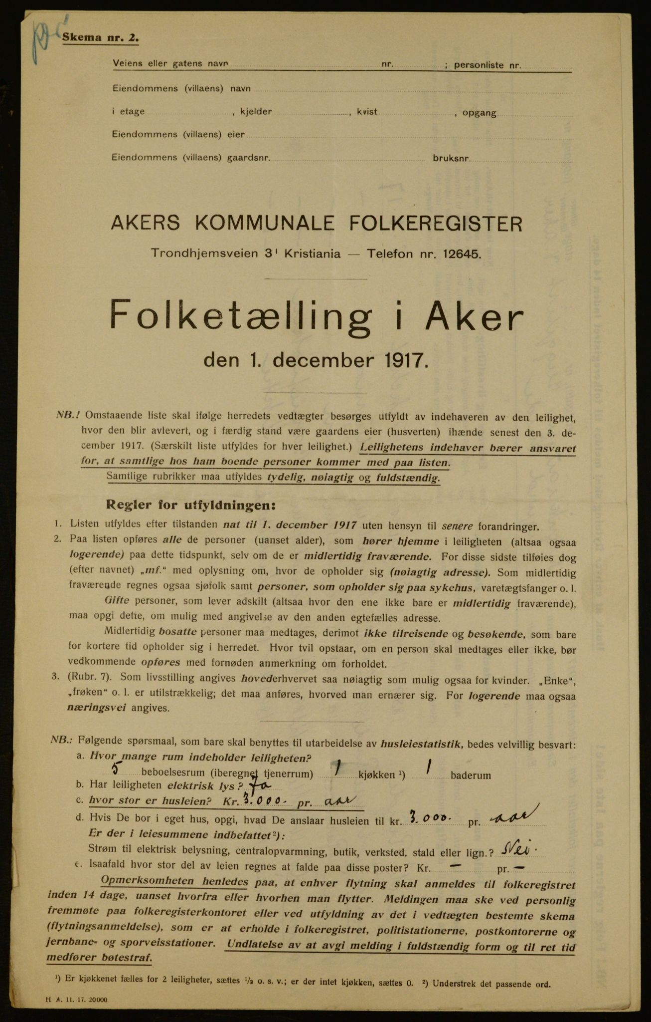 OBA, Kommunal folketelling 1.12.1917 for Aker, 1917, s. 85