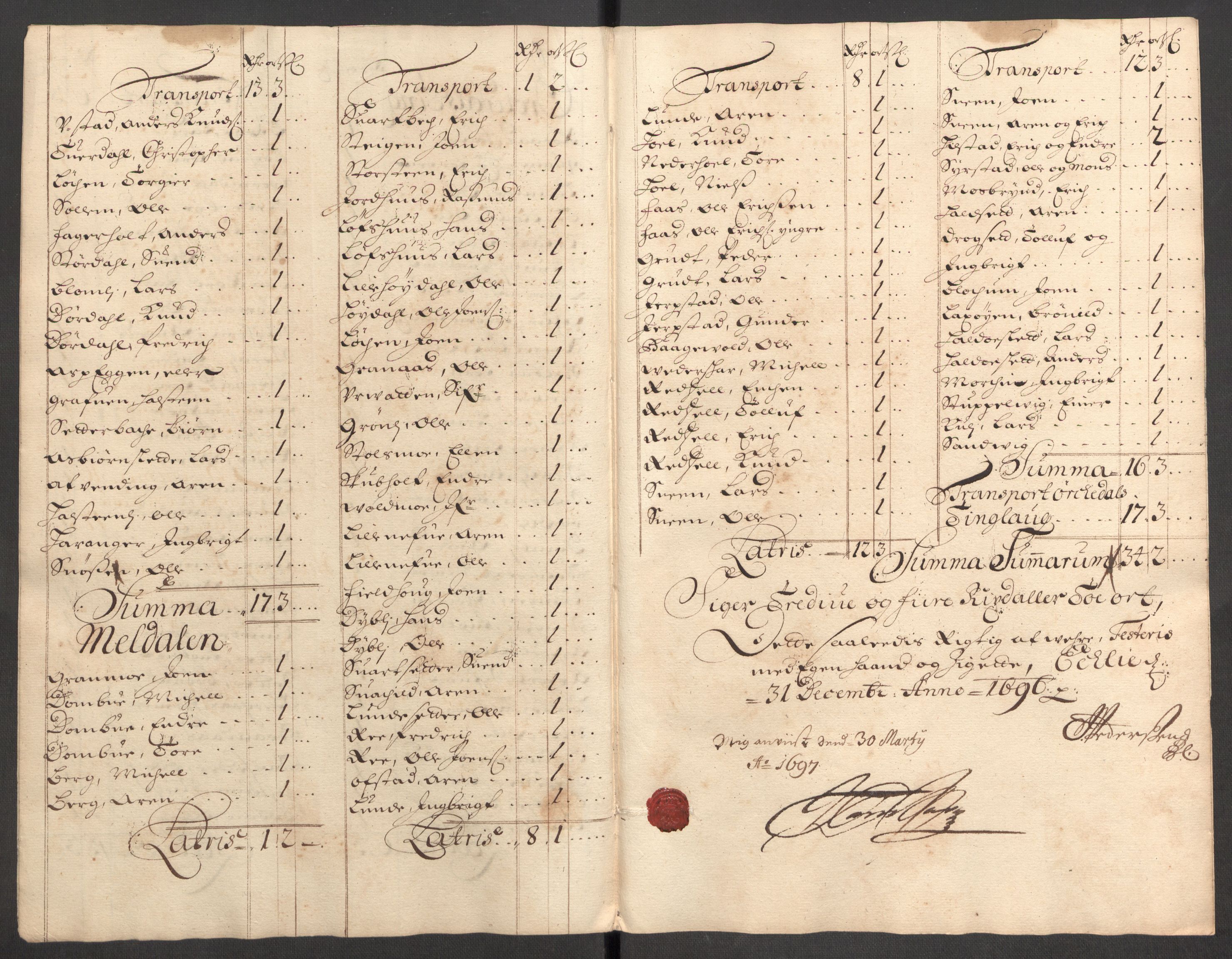 Rentekammeret inntil 1814, Reviderte regnskaper, Fogderegnskap, RA/EA-4092/R60/L3946: Fogderegnskap Orkdal og Gauldal, 1696, s. 179