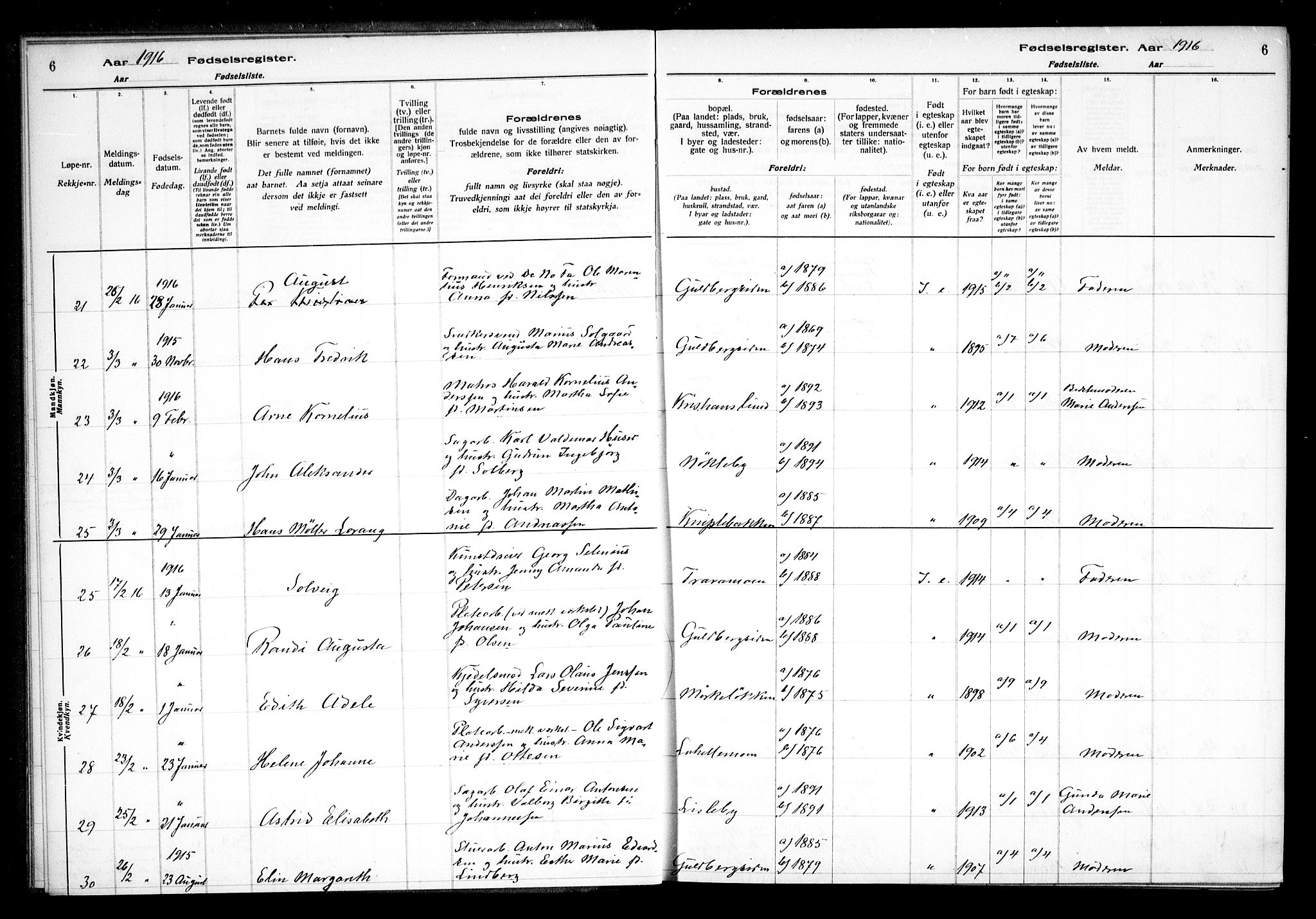 Glemmen prestekontor Kirkebøker, AV/SAO-A-10908/J/Ja/L0001: Fødselsregister nr. I 1, 1916-1922, s. 6