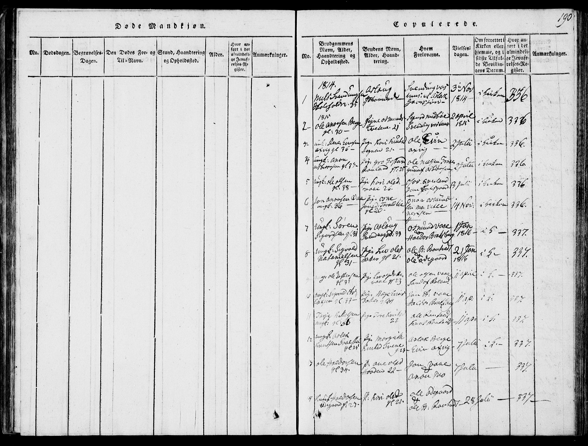 Rauland kirkebøker, AV/SAKO-A-292/G/Ga/L0001: Klokkerbok nr. I 1, 1814-1843, s. 190
