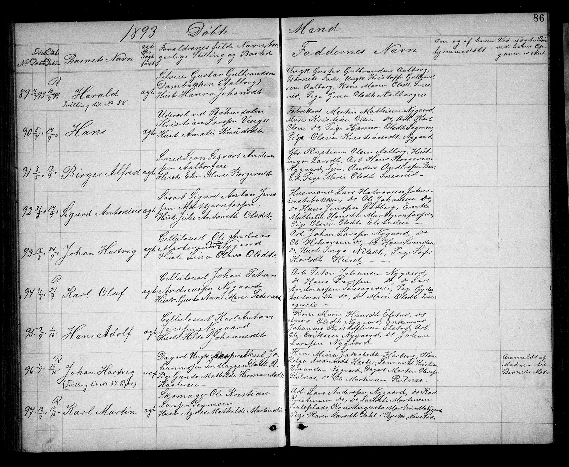 Eidsvoll prestekontor Kirkebøker, AV/SAO-A-10888/G/Ga/L0005: Klokkerbok nr. I 5, 1884-1894, s. 86