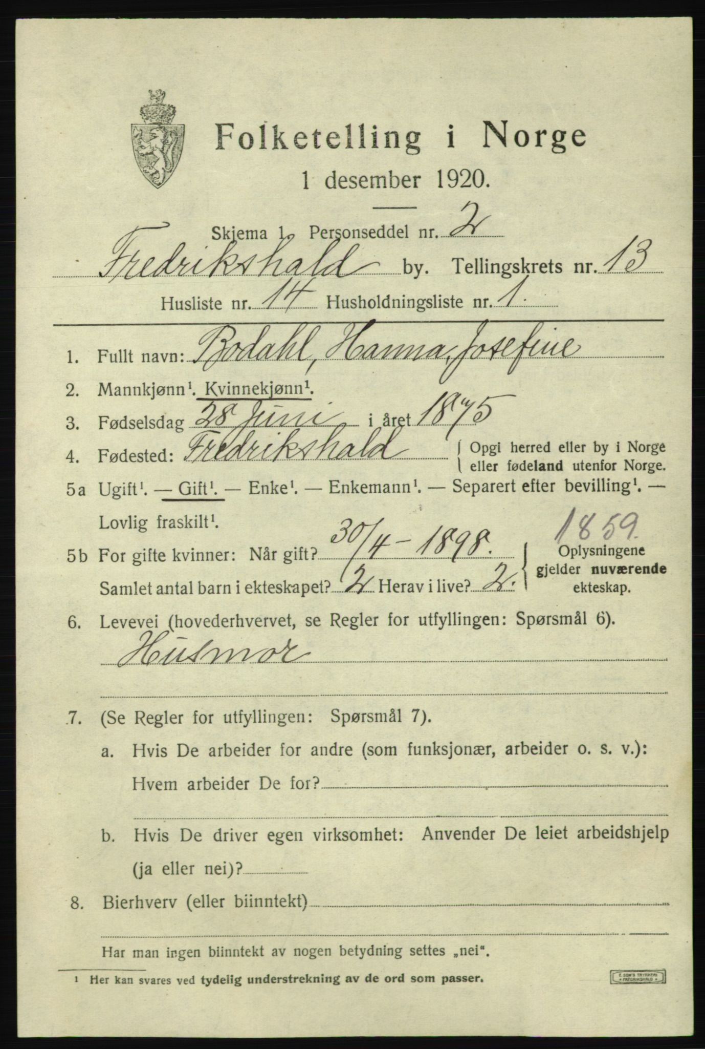 SAO, Folketelling 1920 for 0101 Fredrikshald kjøpstad, 1920, s. 20904