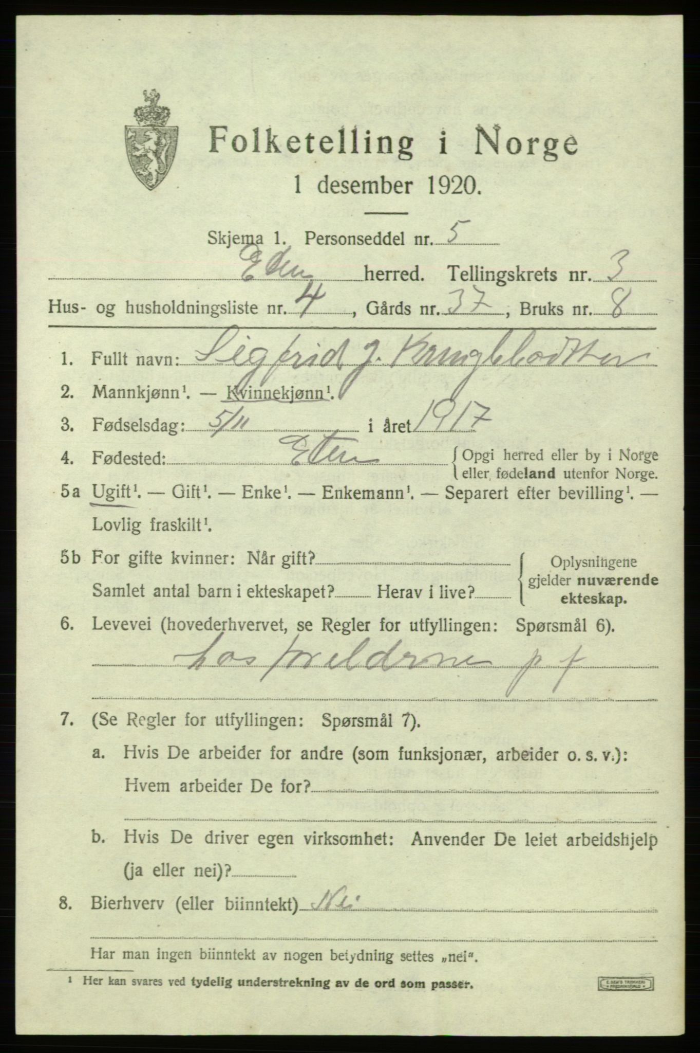 SAB, Folketelling 1920 for 1211 Etne herred, 1920, s. 1779