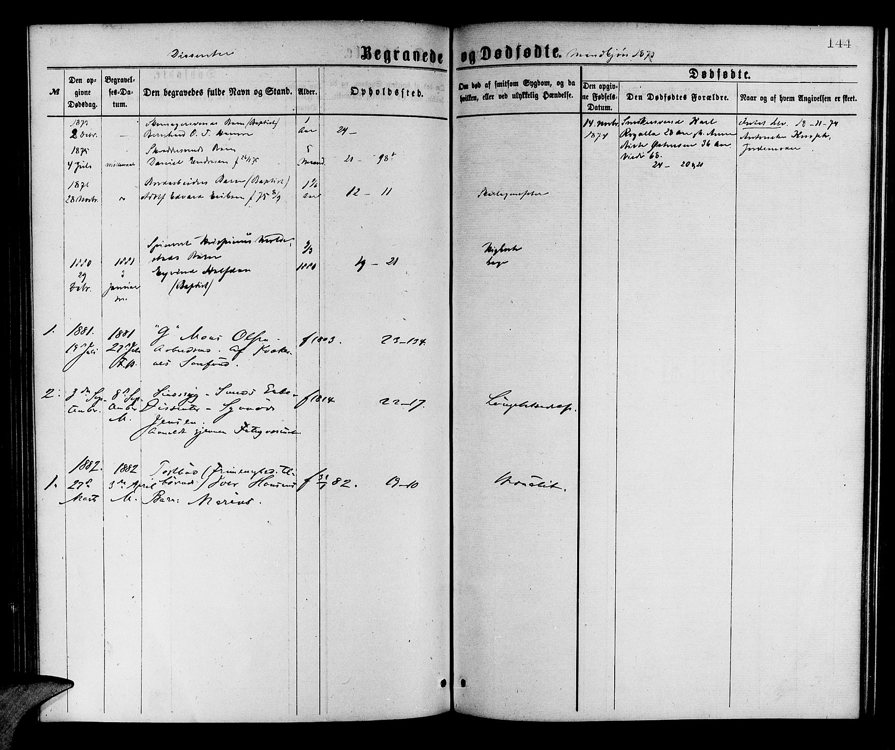 Korskirken sokneprestembete, AV/SAB-A-76101/H/Hab: Klokkerbok nr. E 3, 1871-1883, s. 144