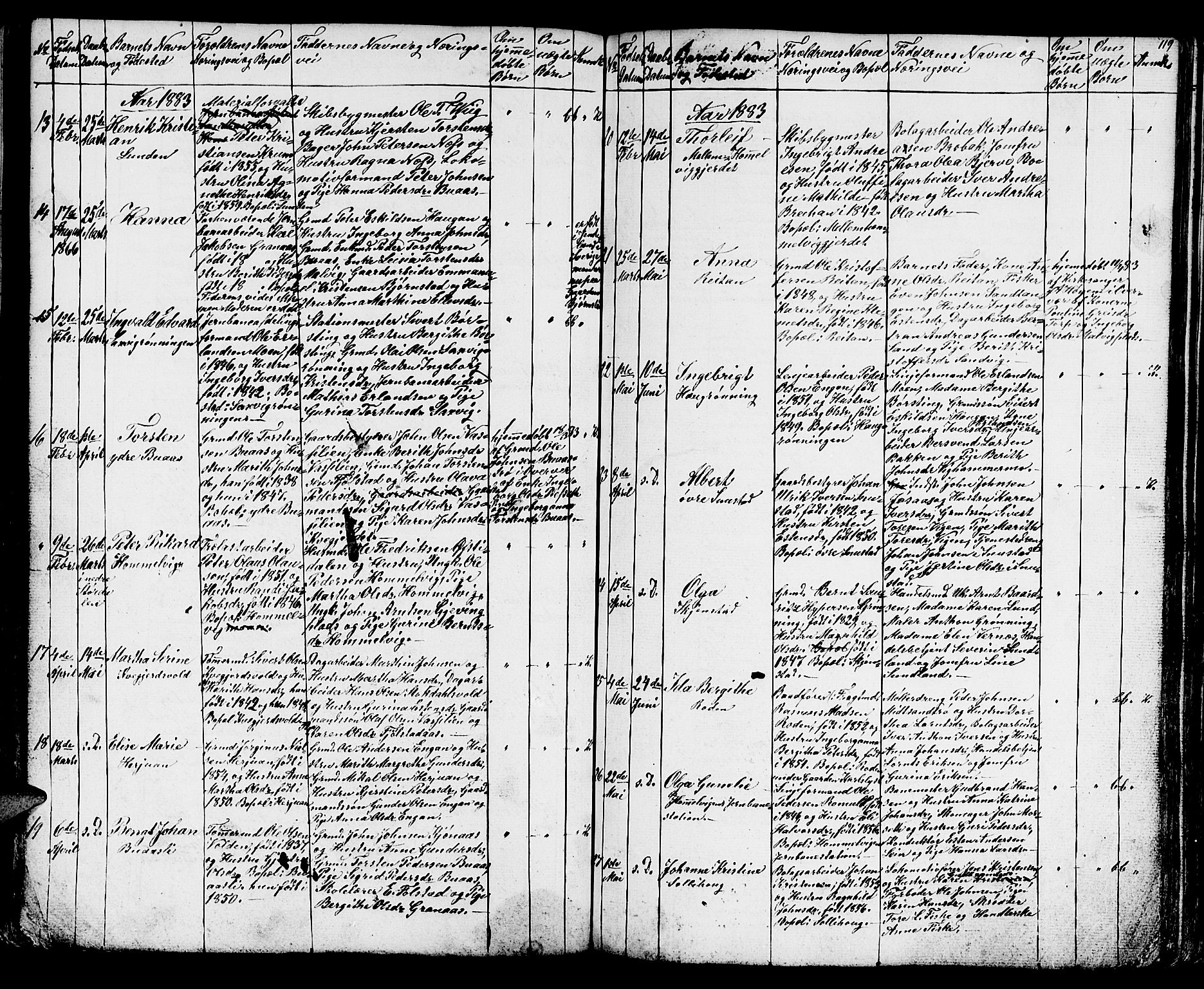 Ministerialprotokoller, klokkerbøker og fødselsregistre - Sør-Trøndelag, AV/SAT-A-1456/616/L0422: Klokkerbok nr. 616C05, 1850-1888, s. 119