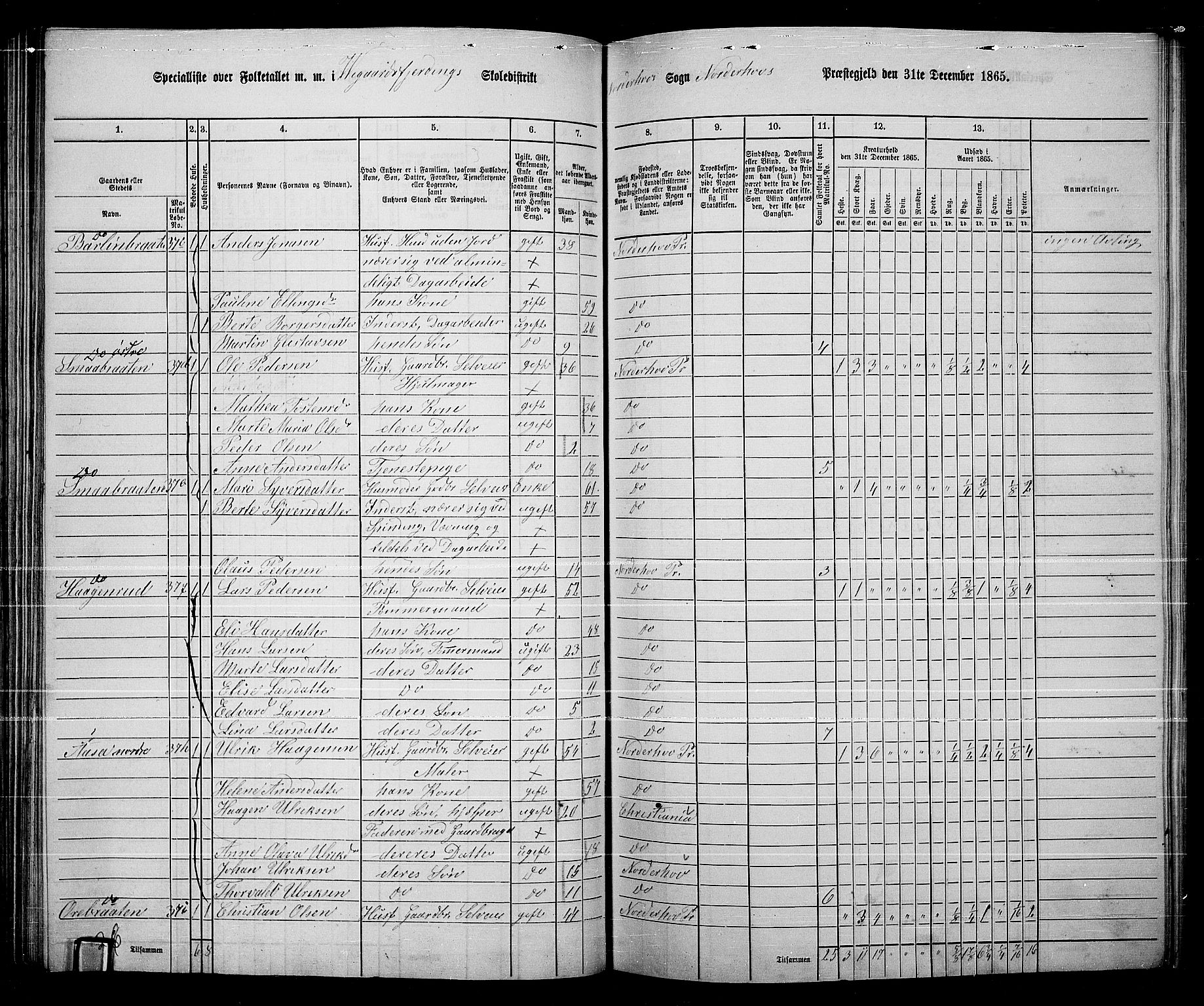 RA, Folketelling 1865 for 0613L Norderhov prestegjeld, Norderhov sokn, Haug sokn og Lunder sokn, 1865, s. 122