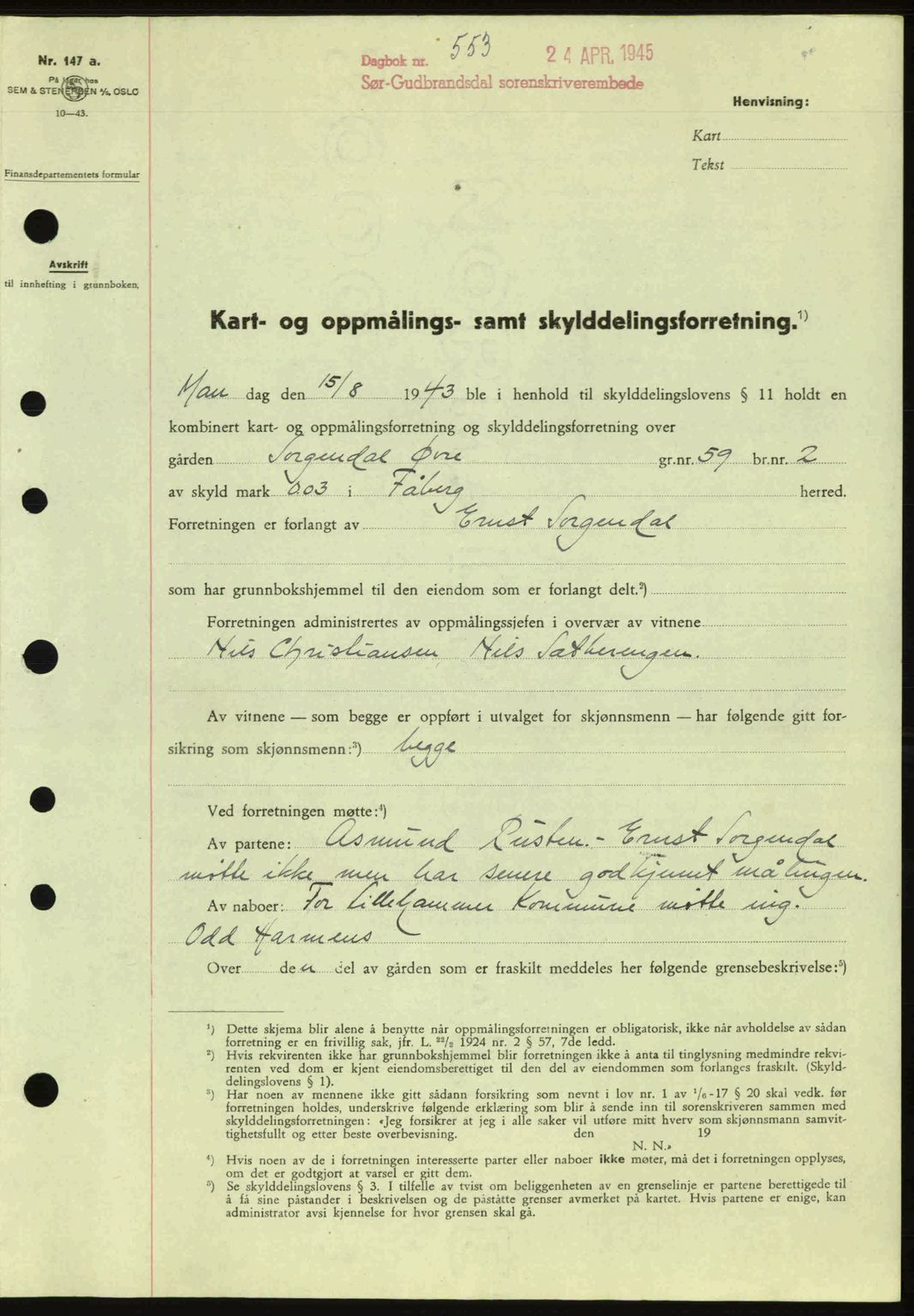 Sør-Gudbrandsdal tingrett, SAH/TING-004/H/Hb/Hbd/L0014: Pantebok nr. A14, 1944-1945, Dagboknr: 553/1945