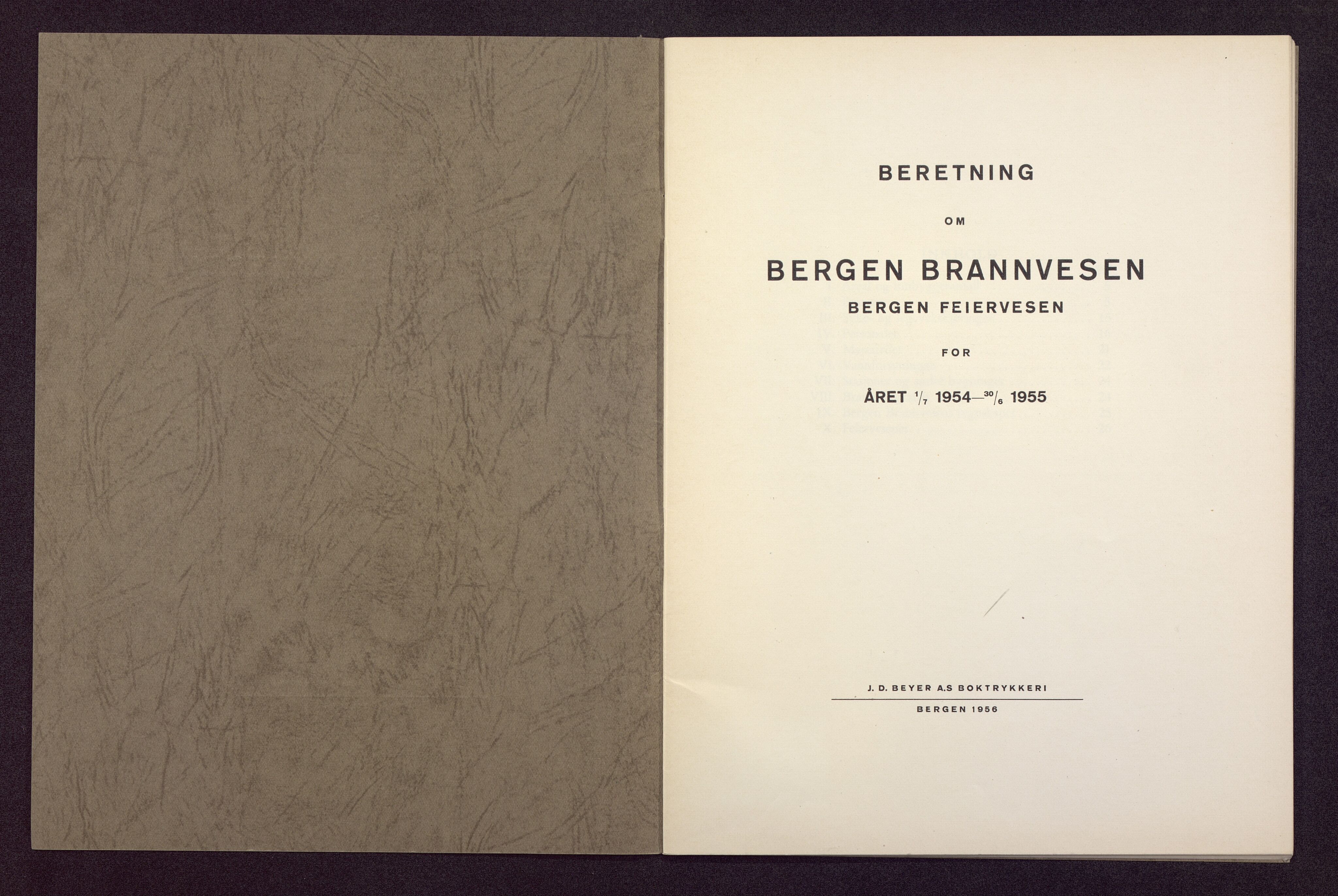 Bergen kommune. Brannvesenet (1863-1971), BBA/A-1181/X/Xa/L0024: Årsberetning, 1954-1955