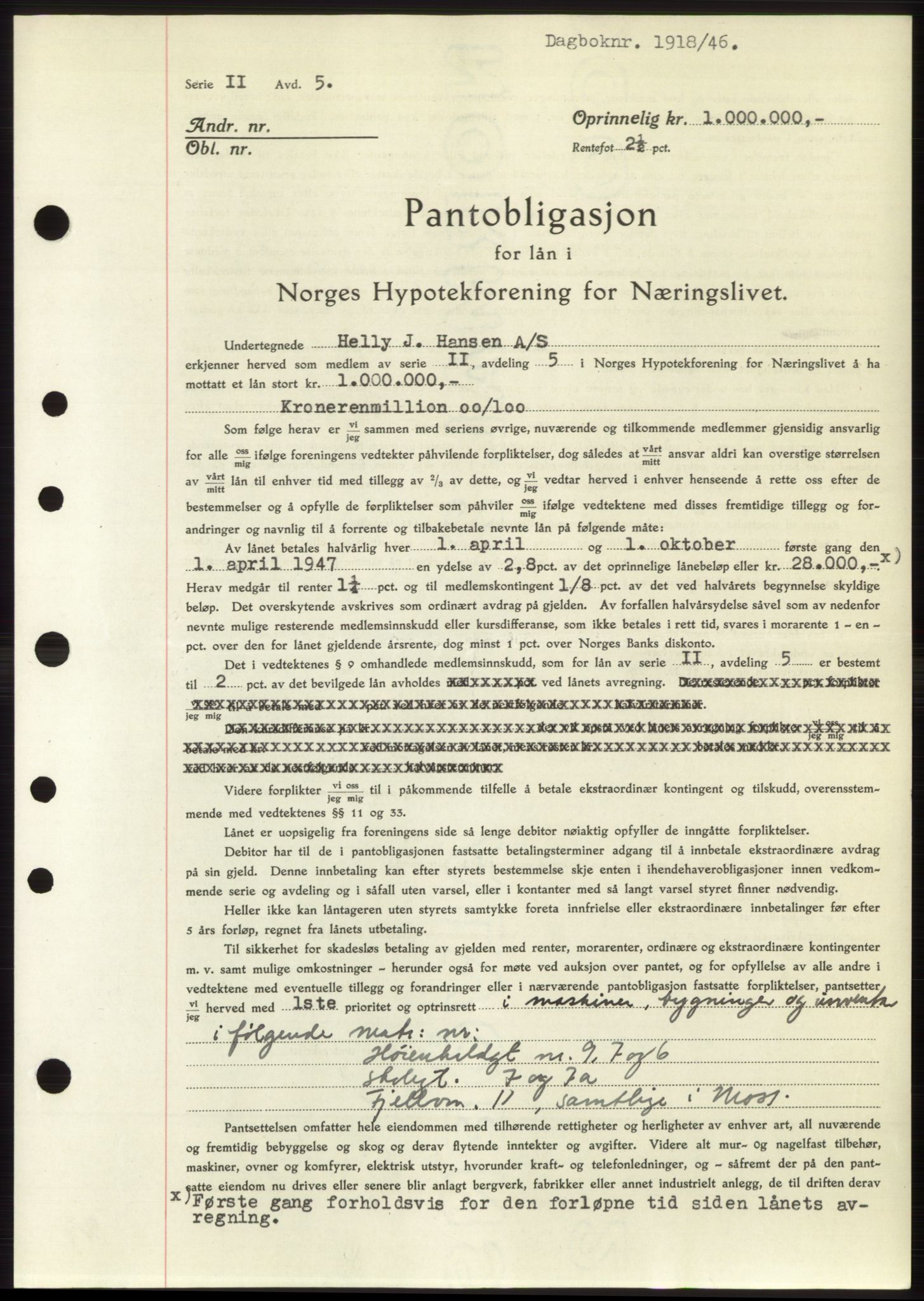 Moss sorenskriveri, SAO/A-10168: Pantebok nr. B15, 1946-1946, Dagboknr: 1918/1946