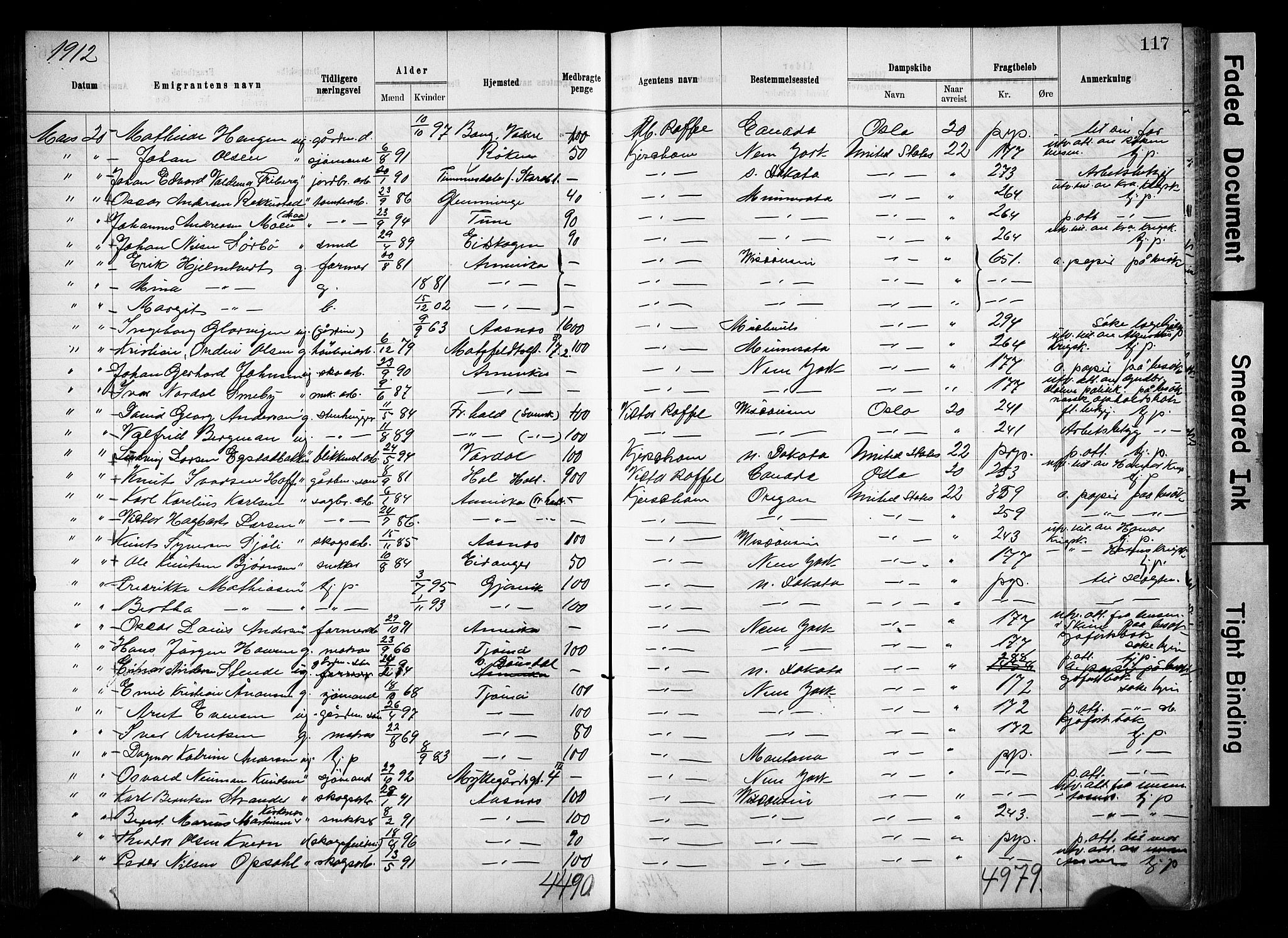 Oslo politidistrikt, AV/SAO-A-10085/E/Ee/Eef/L0029: Emigrantprotokoll, 1910-1913, s. 117