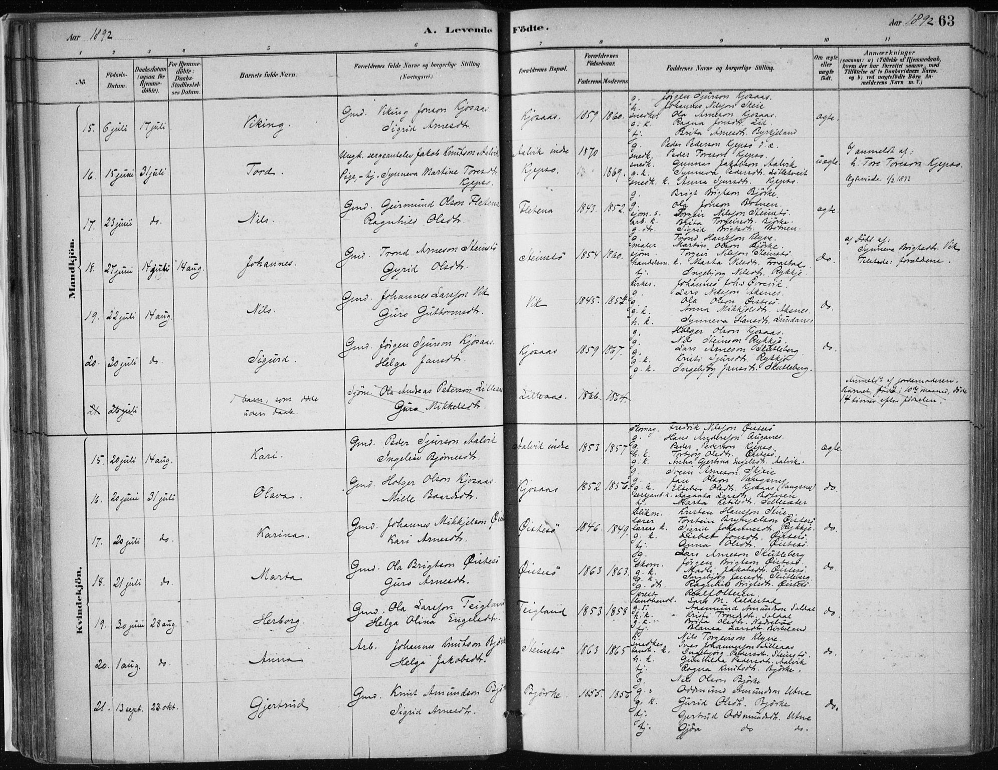 Kvam sokneprestembete, AV/SAB-A-76201/H/Haa: Ministerialbok nr. C  1, 1880-1906, s. 63