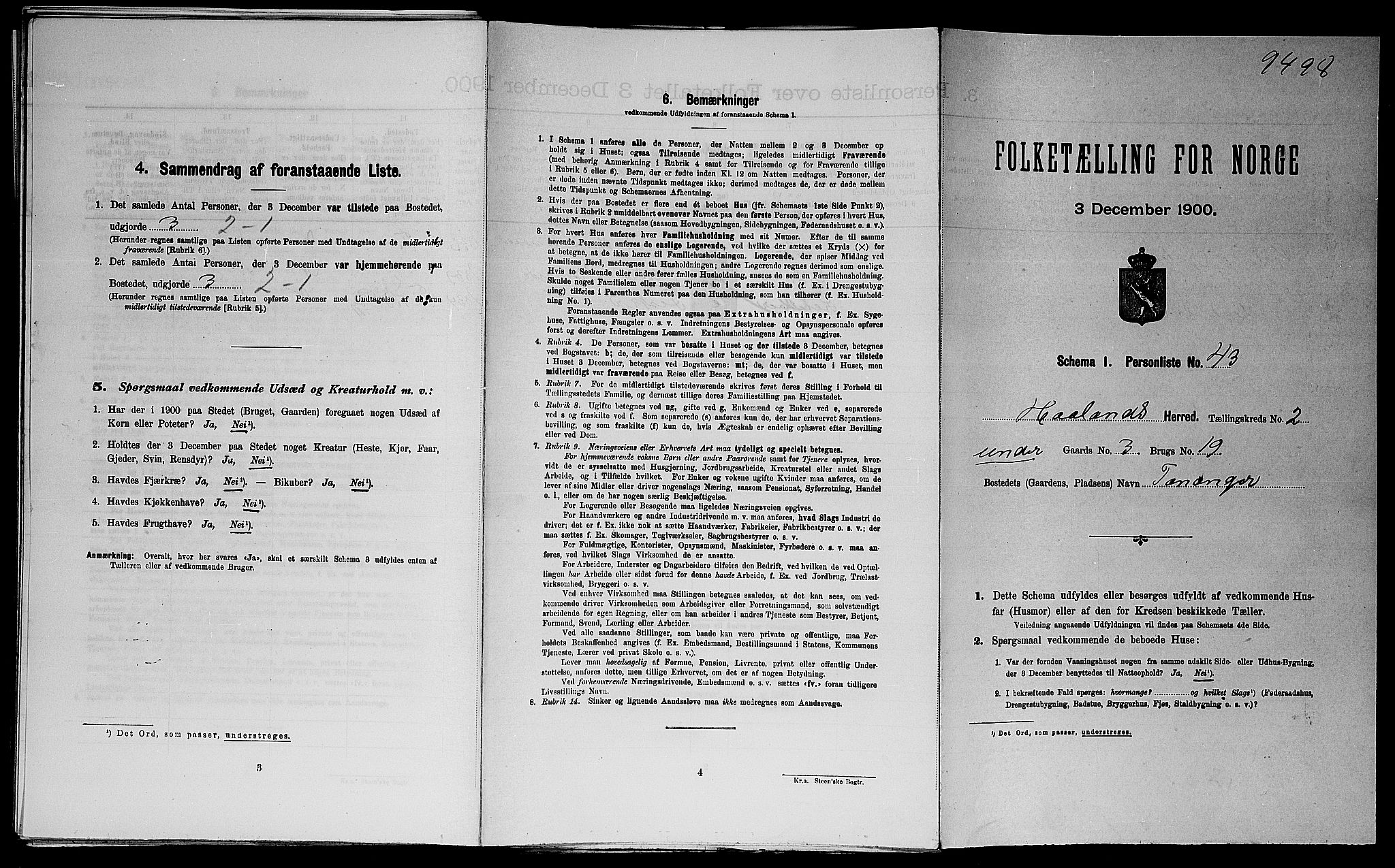 SAST, Folketelling 1900 for 1124 Haaland herred, 1900, s. 453