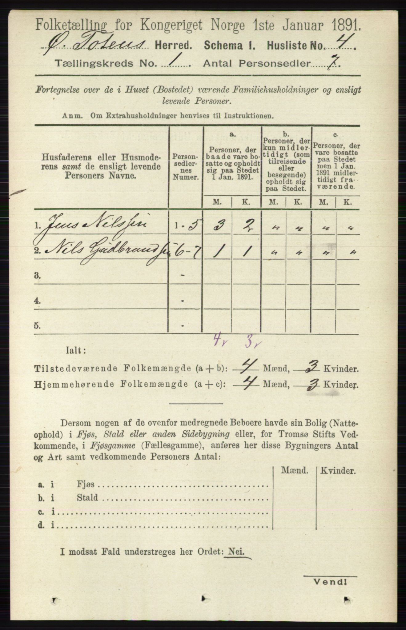 RA, Folketelling 1891 for 0528 Østre Toten herred, 1891, s. 55