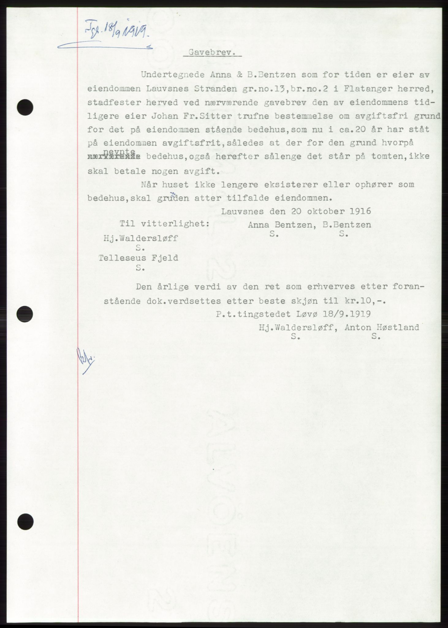 Namdal sorenskriveri, SAT/A-4133/1/2/2C: Pantebok nr. -, 1916-1921, Tingl.dato: 18.09.1919