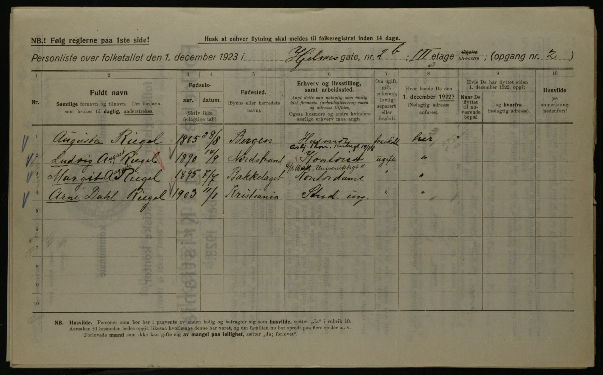 OBA, Kommunal folketelling 1.12.1923 for Kristiania, 1923, s. 44991