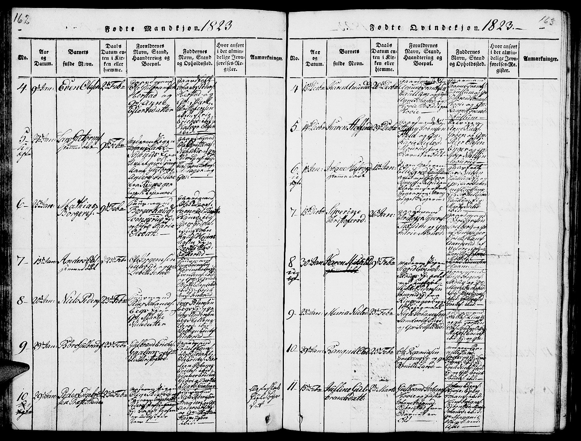 Nes prestekontor, Hedmark, AV/SAH-PREST-020/L/La/L0003: Klokkerbok nr. 3, 1814-1831, s. 162-163