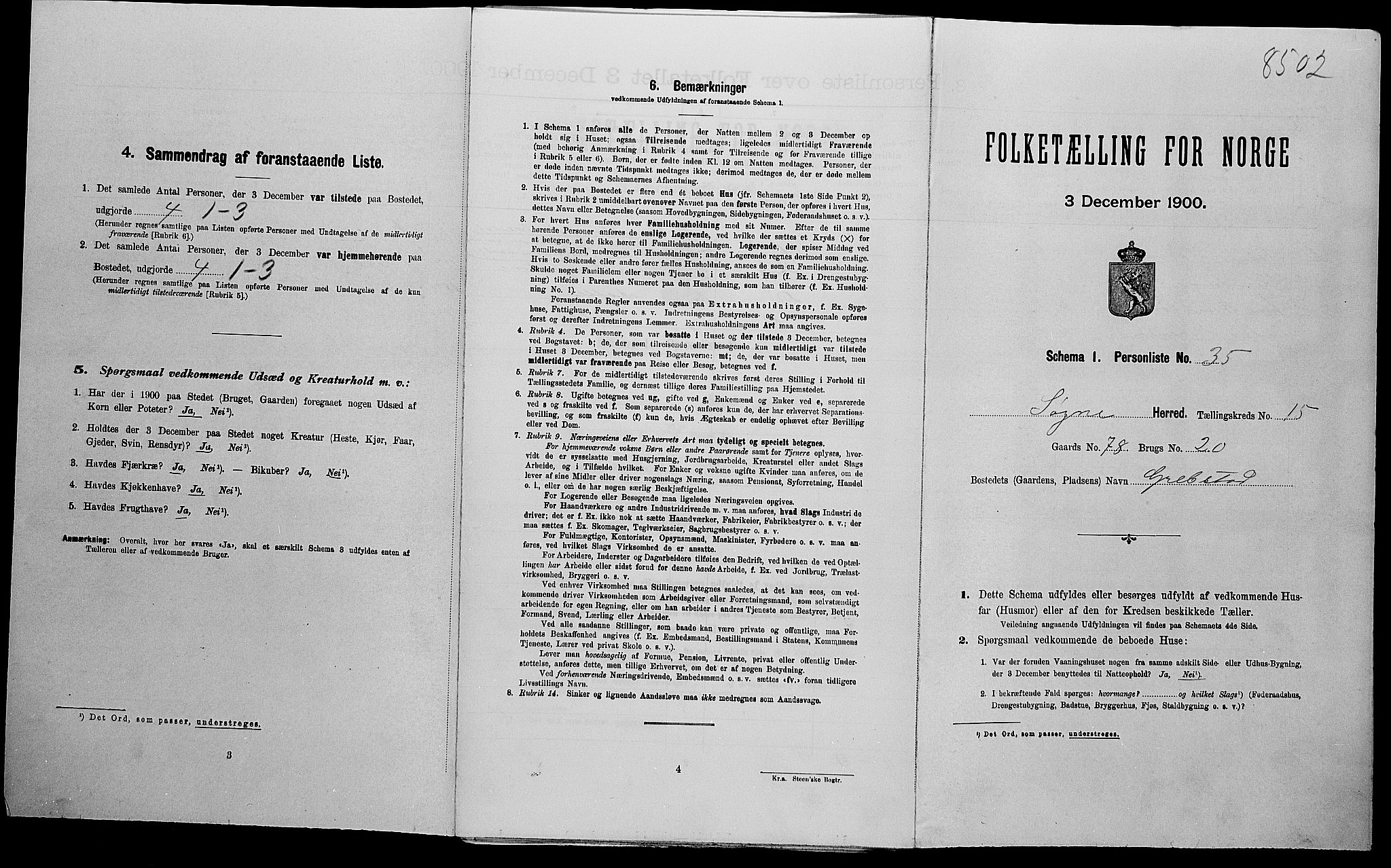 SAK, Folketelling 1900 for 1018 Søgne herred, 1900, s. 1268