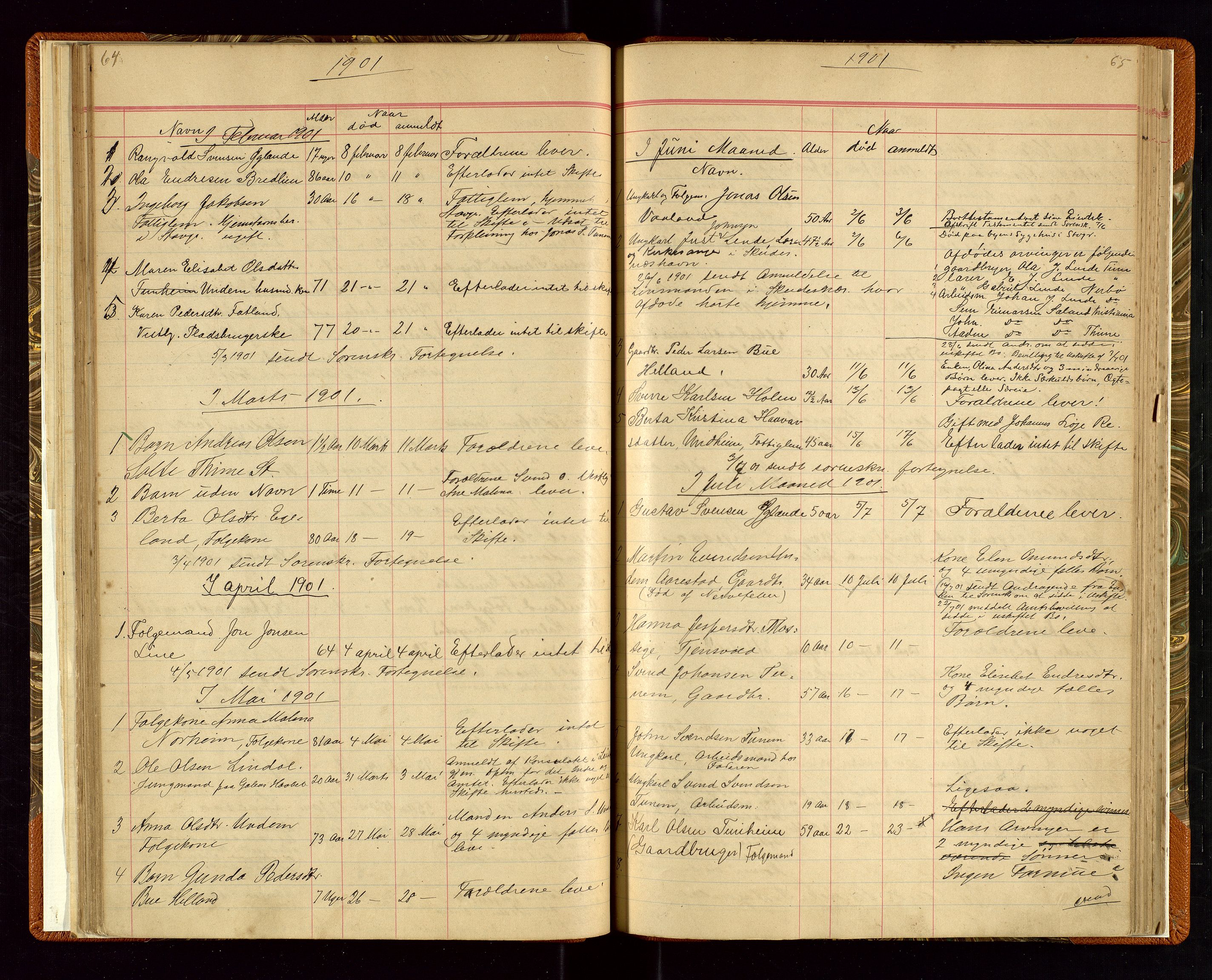 Time lensmannskontor, SAST/A-100420/Gga/L0001: Dødsfallprotokoll m/alfabetisk register, 1880-1921, s. 64-65