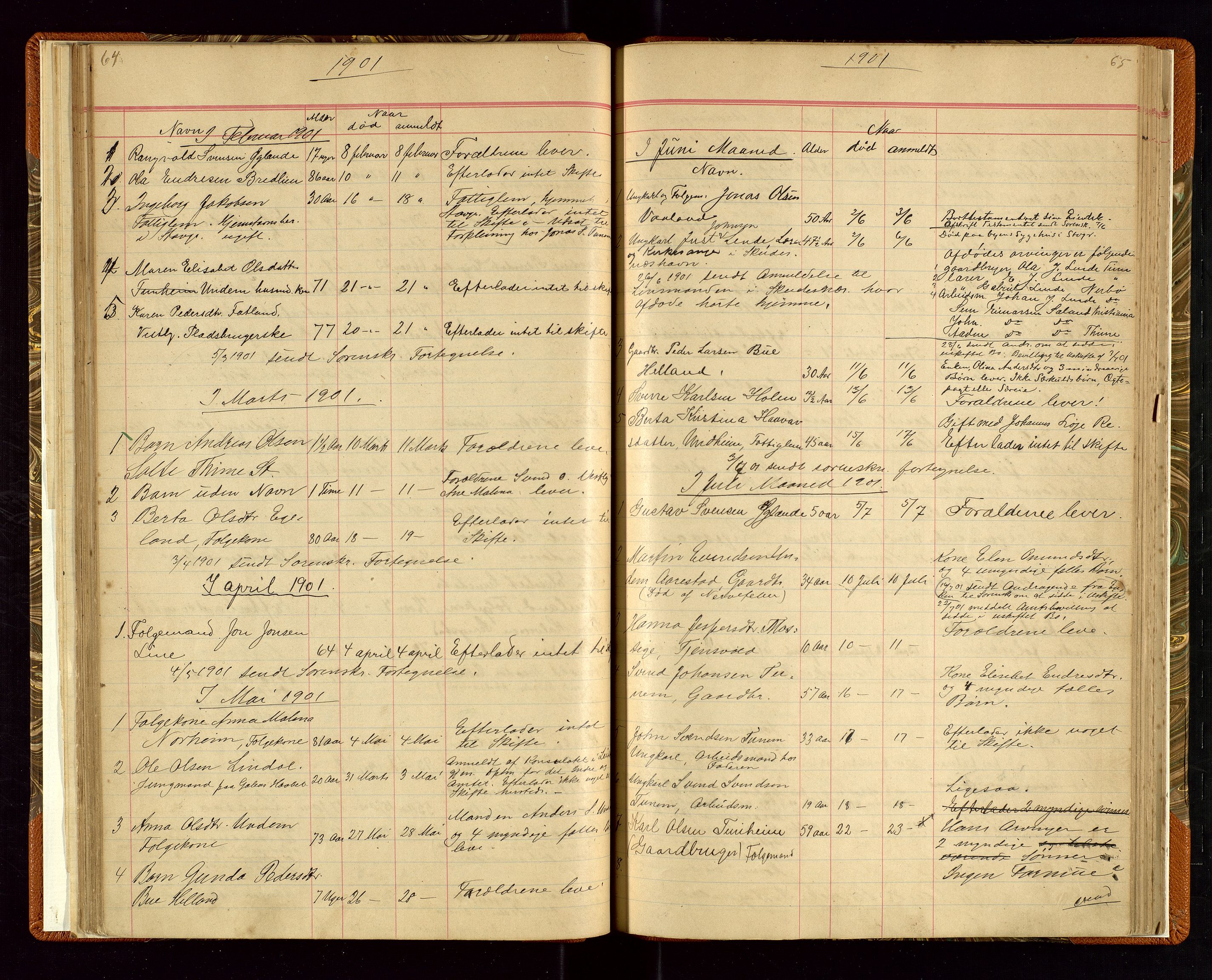 Time lensmannskontor, AV/SAST-A-100420/Gga/L0001: Dødsfallprotokoll m/alfabetisk register, 1880-1921, s. 64-65