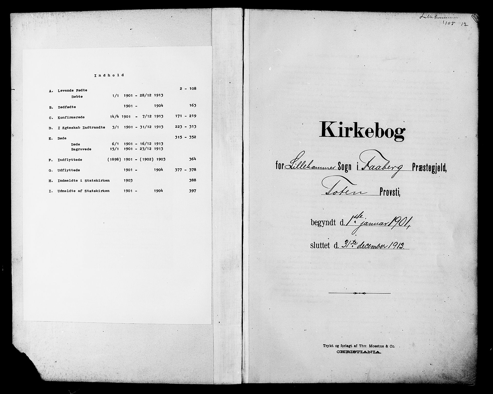 Lillehammer prestekontor, SAH/PREST-088/H/Ha/Hab/L0001: Klokkerbok nr. 1, 1901-1913