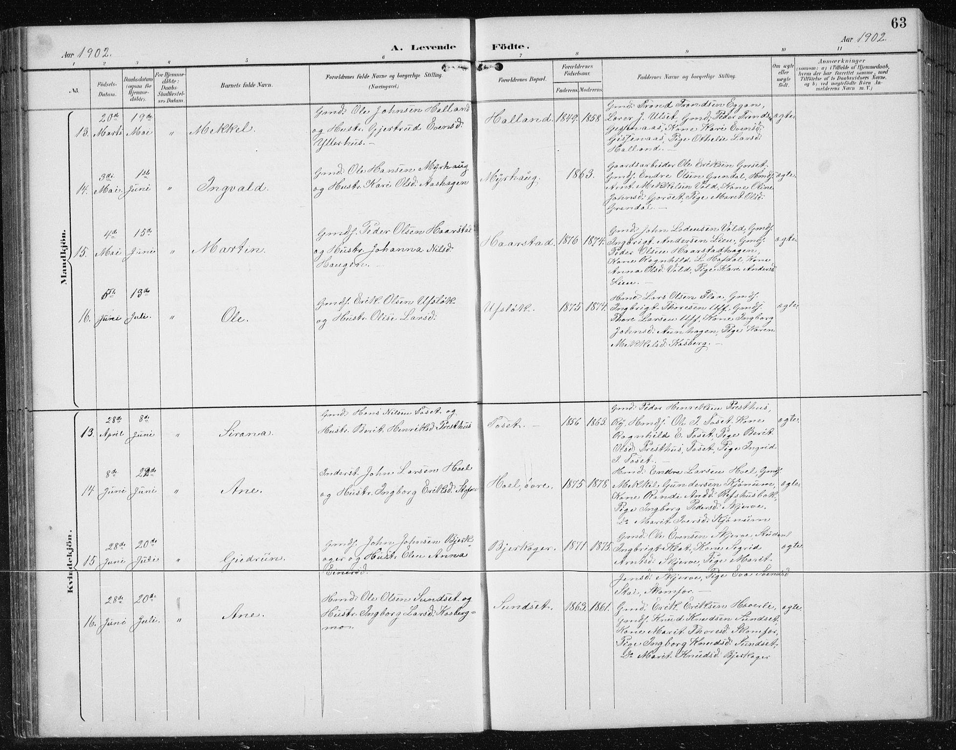 Ministerialprotokoller, klokkerbøker og fødselsregistre - Sør-Trøndelag, AV/SAT-A-1456/674/L0876: Klokkerbok nr. 674C03, 1892-1912, s. 63