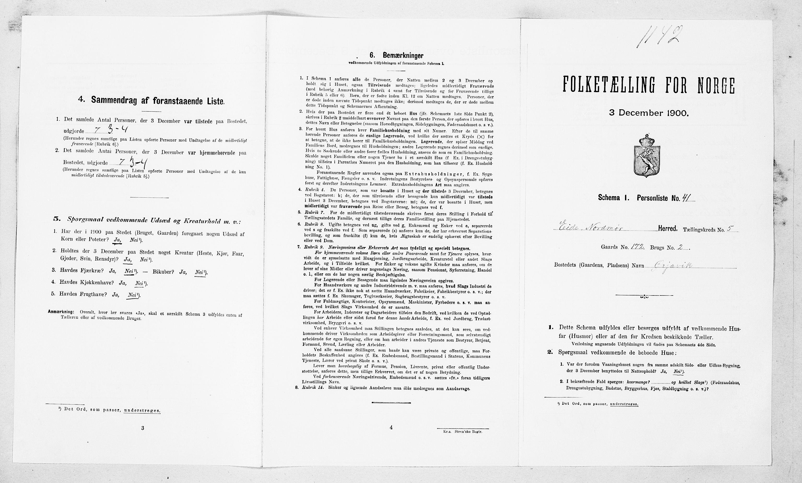 SAT, Folketelling 1900 for 1551 Eide herred, 1900, s. 447