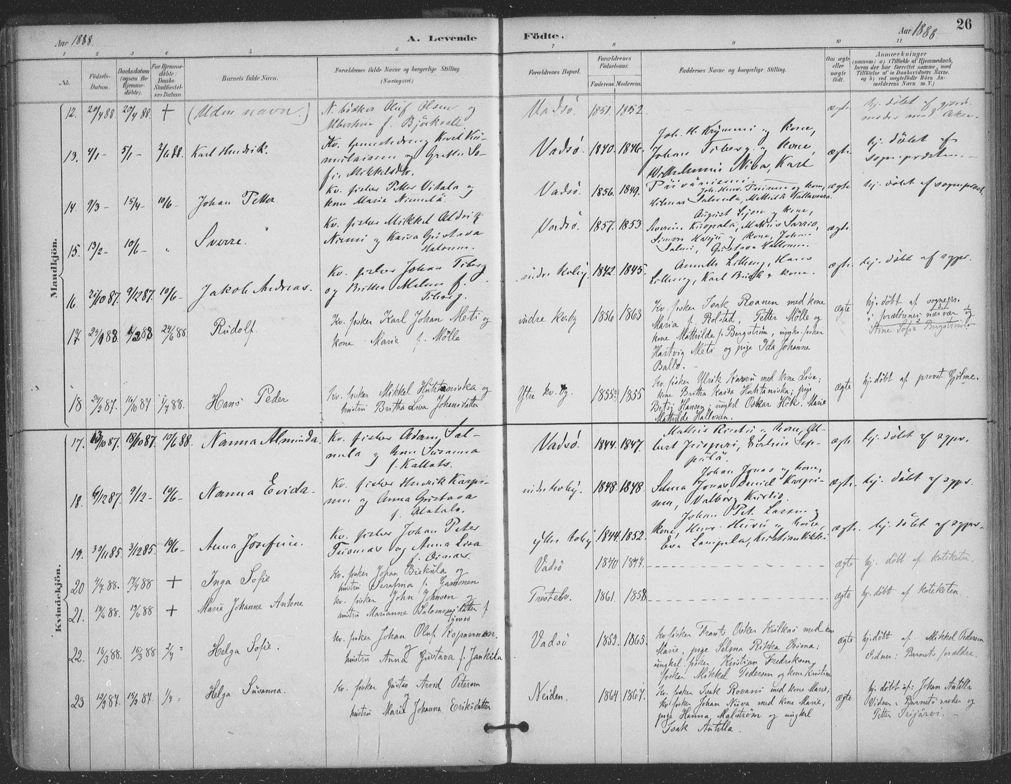 Vadsø sokneprestkontor, AV/SATØ-S-1325/H/Ha/L0006kirke: Ministerialbok nr. 6, 1885-1895, s. 26