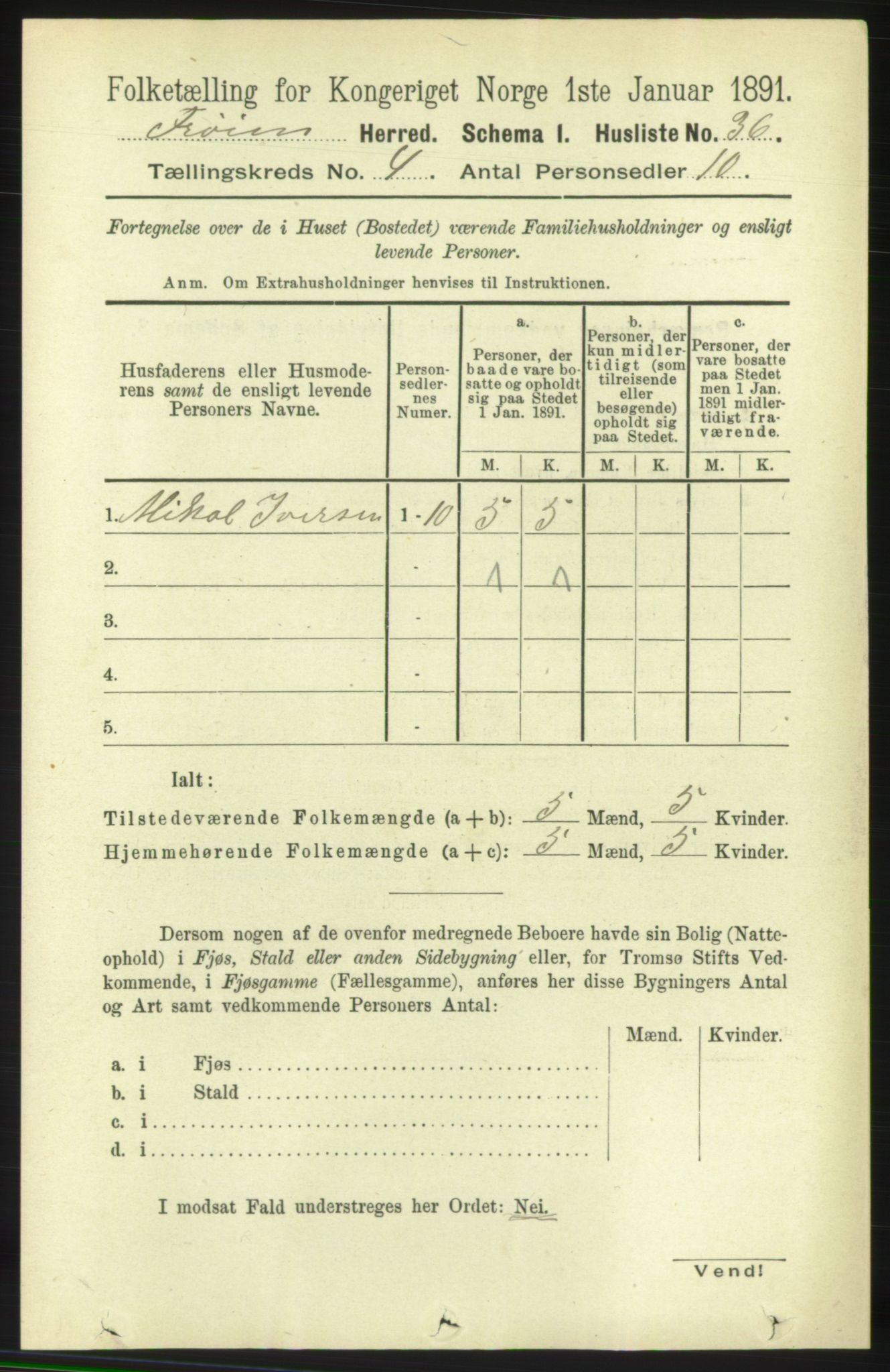 RA, Folketelling 1891 for 1619 Frøya herred, 1891, s. 2909