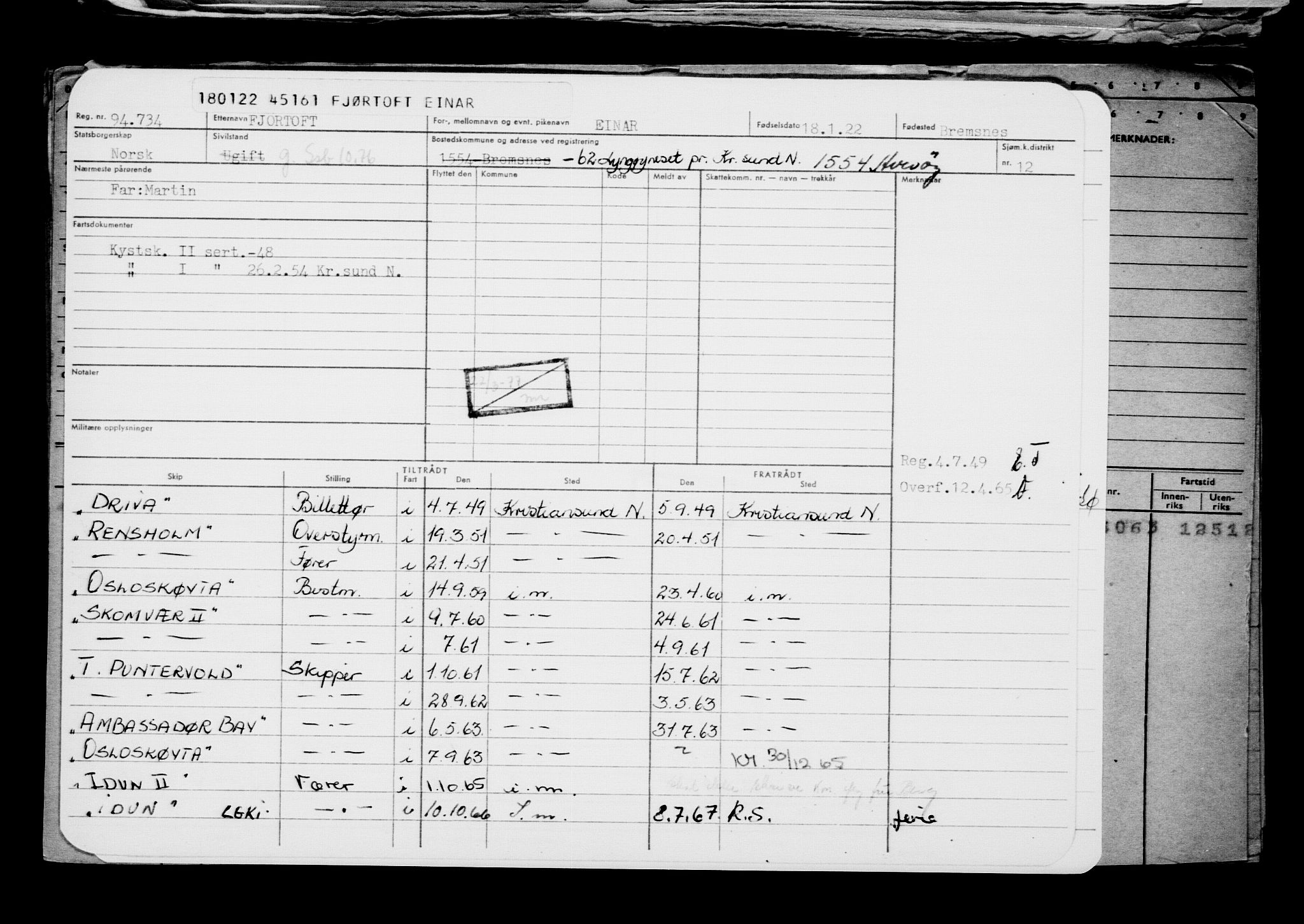 Direktoratet for sjømenn, AV/RA-S-3545/G/Gb/L0202: Hovedkort, 1922, s. 93