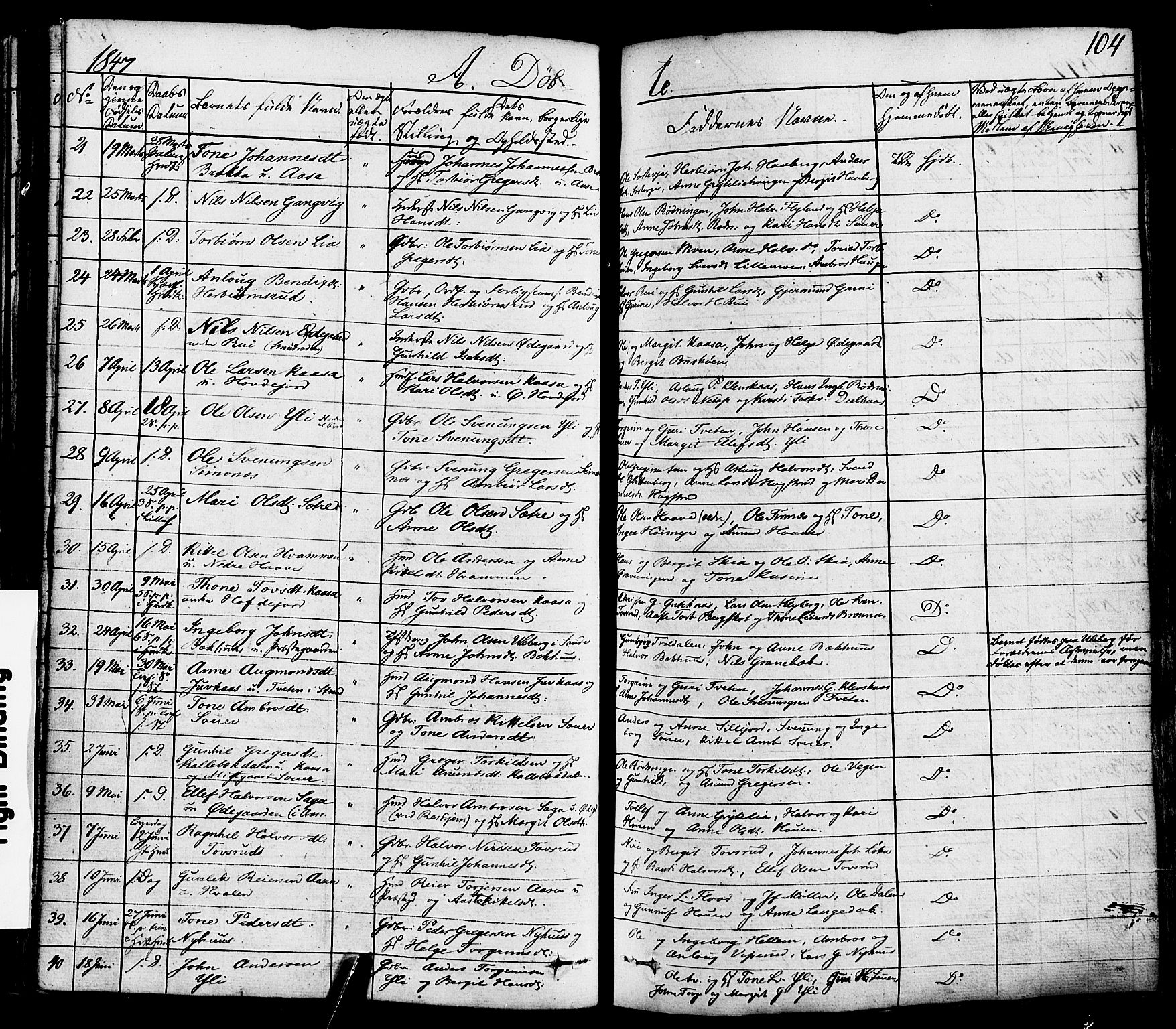 Heddal kirkebøker, SAKO/A-268/F/Fa/L0006: Ministerialbok nr. I 6, 1837-1854, s. 104