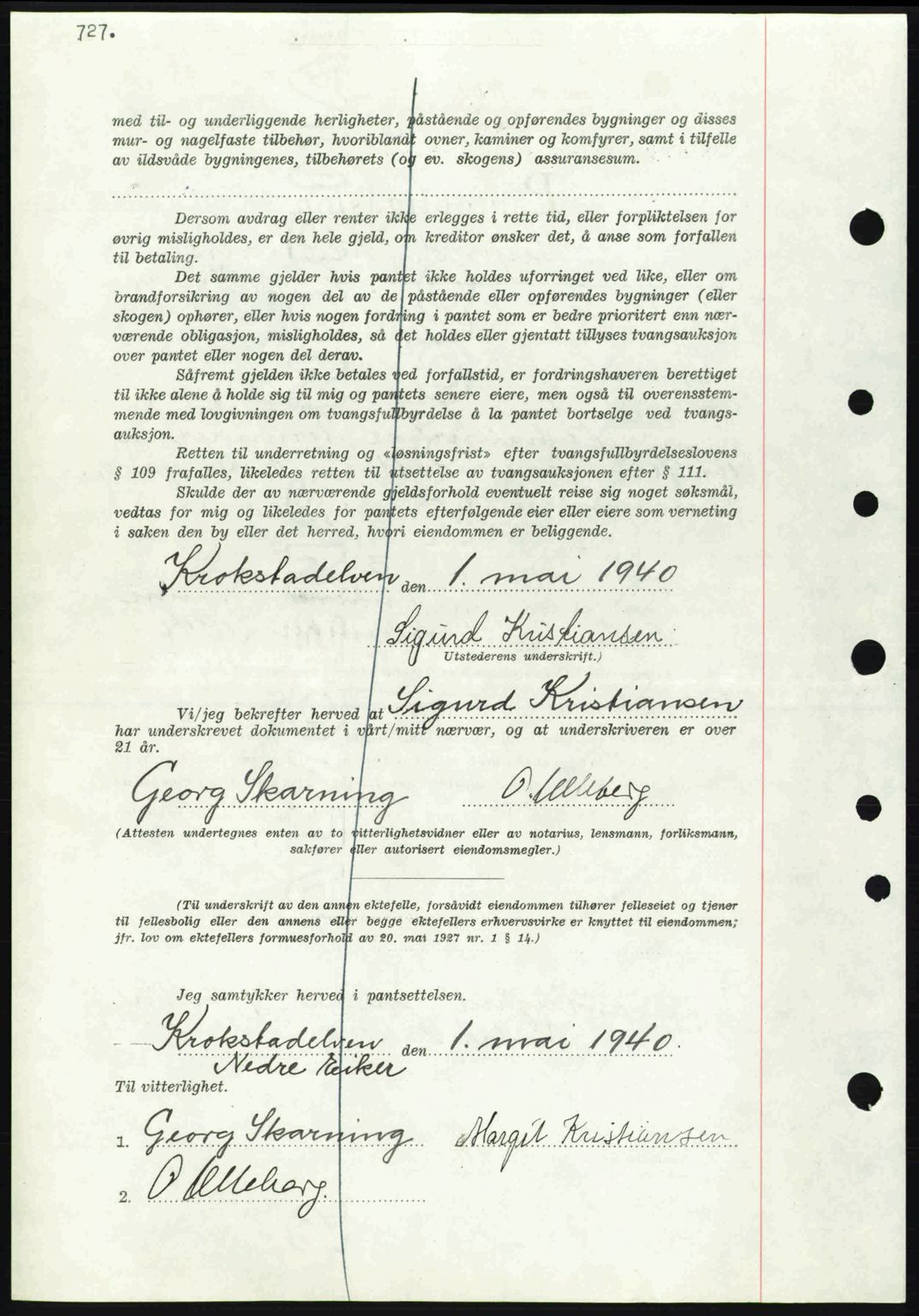Eiker, Modum og Sigdal sorenskriveri, SAKO/A-123/G/Ga/Gab/L0041: Pantebok nr. A11, 1939-1940, Dagboknr: 727/1940